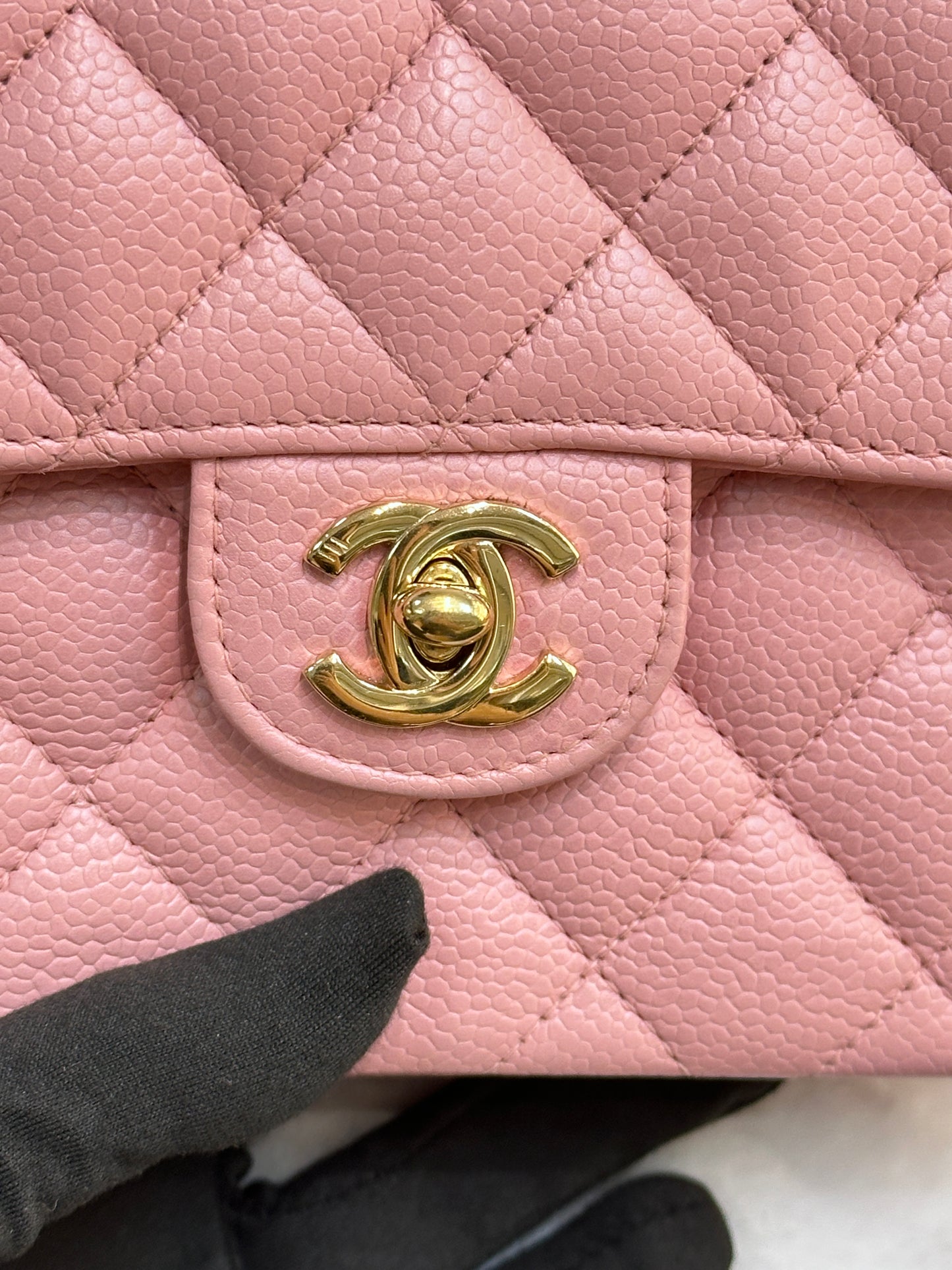 Chanel Mini Square Classic Caviar Flap Pink. Body lightly touched