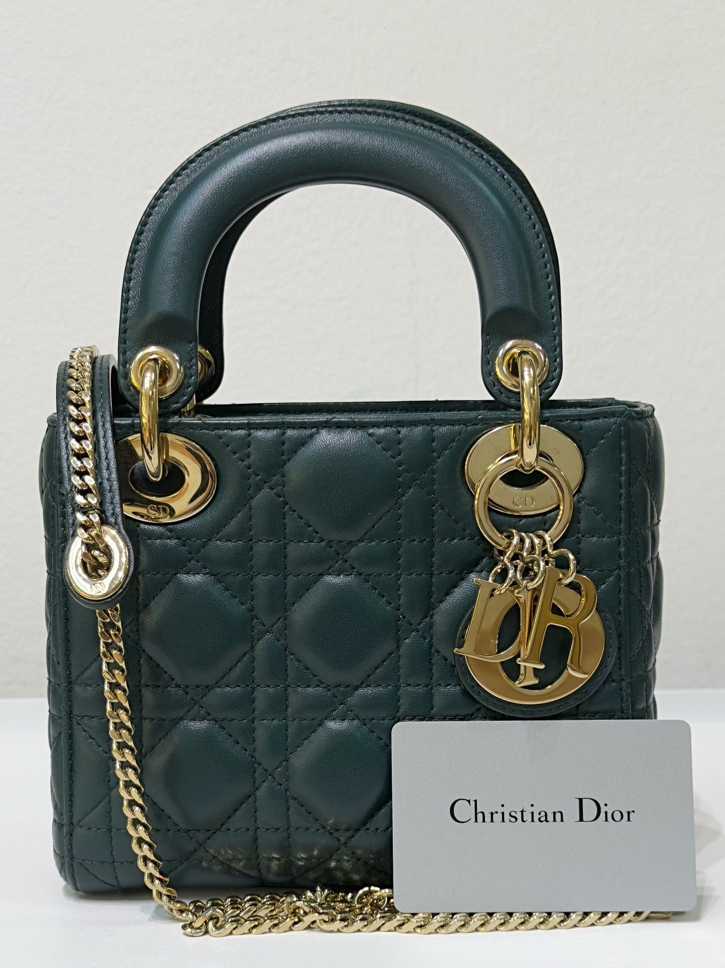 Christian Dior Mini Lambskin Cannage Lady Dior Green