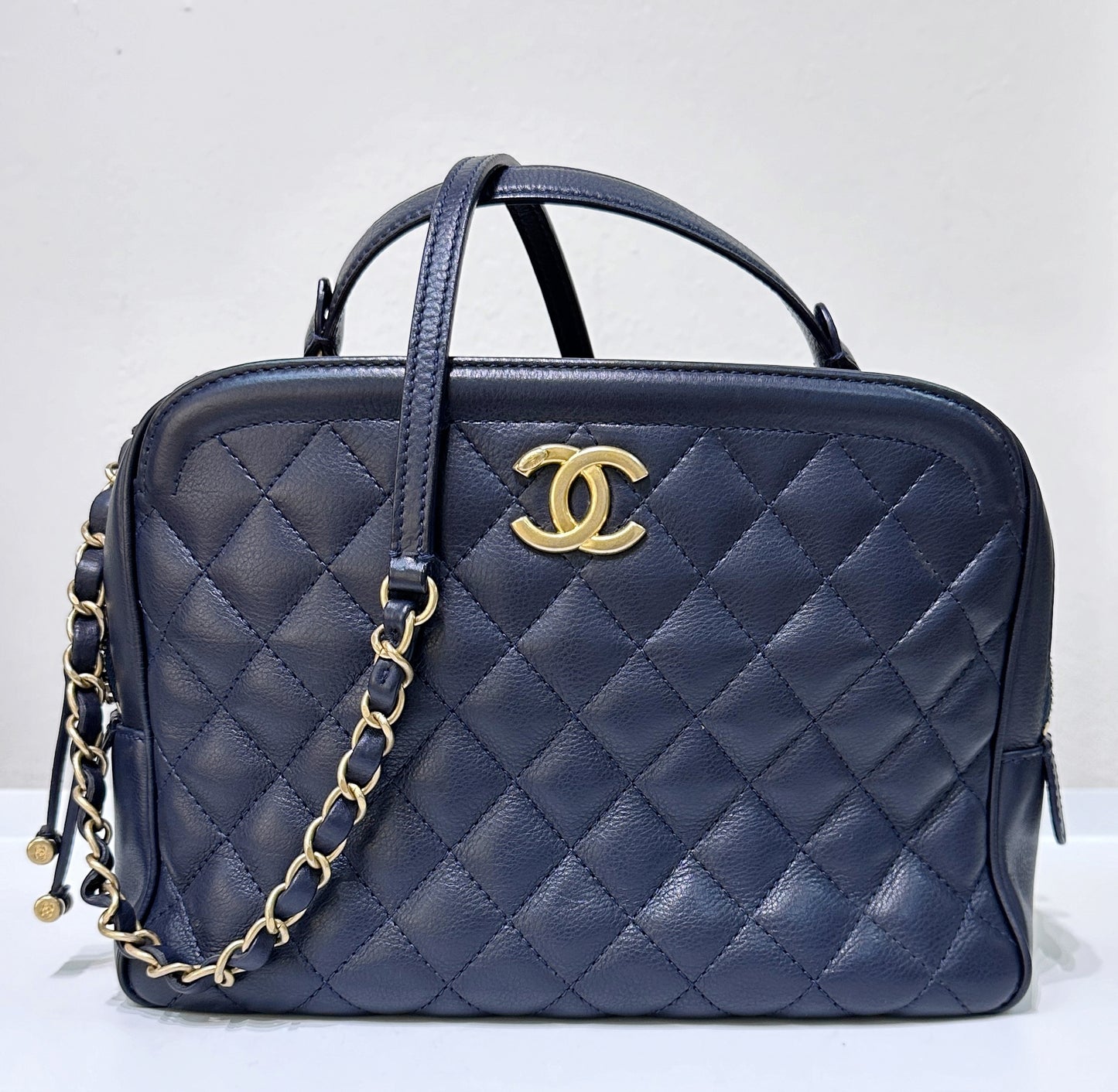 Chanel CC Top Handle Vanity Case Quilted Calfskin Small