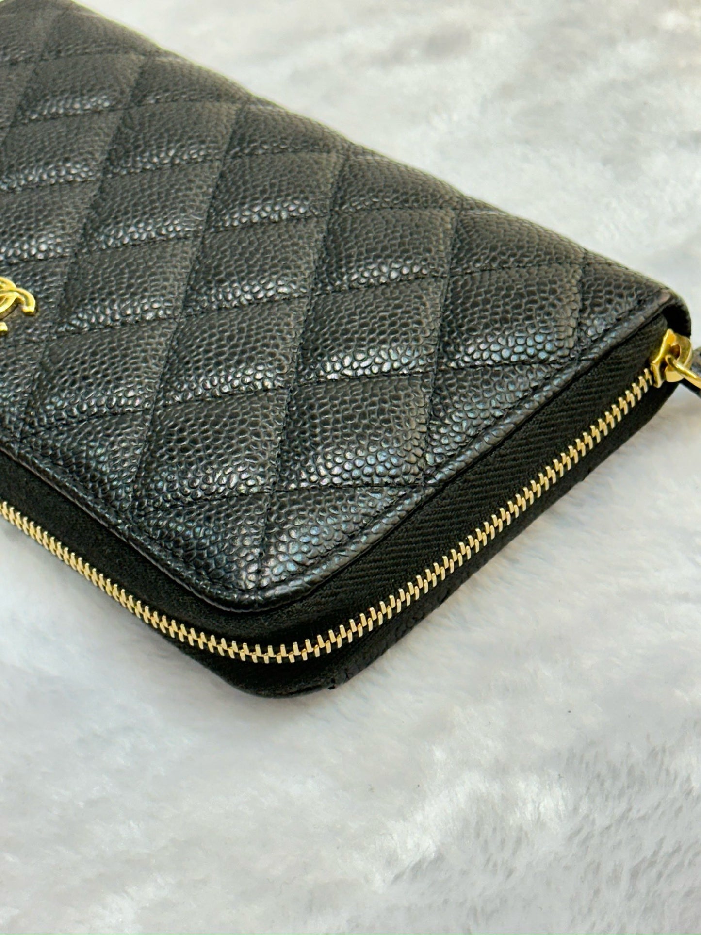 Chanel Caviar Long Zip Wallet Black GHW