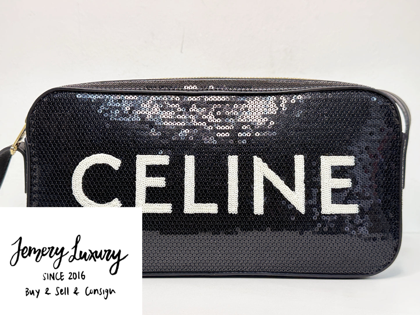 CELINE Camera shoulder bag leather Triomphe in sequins with Celine