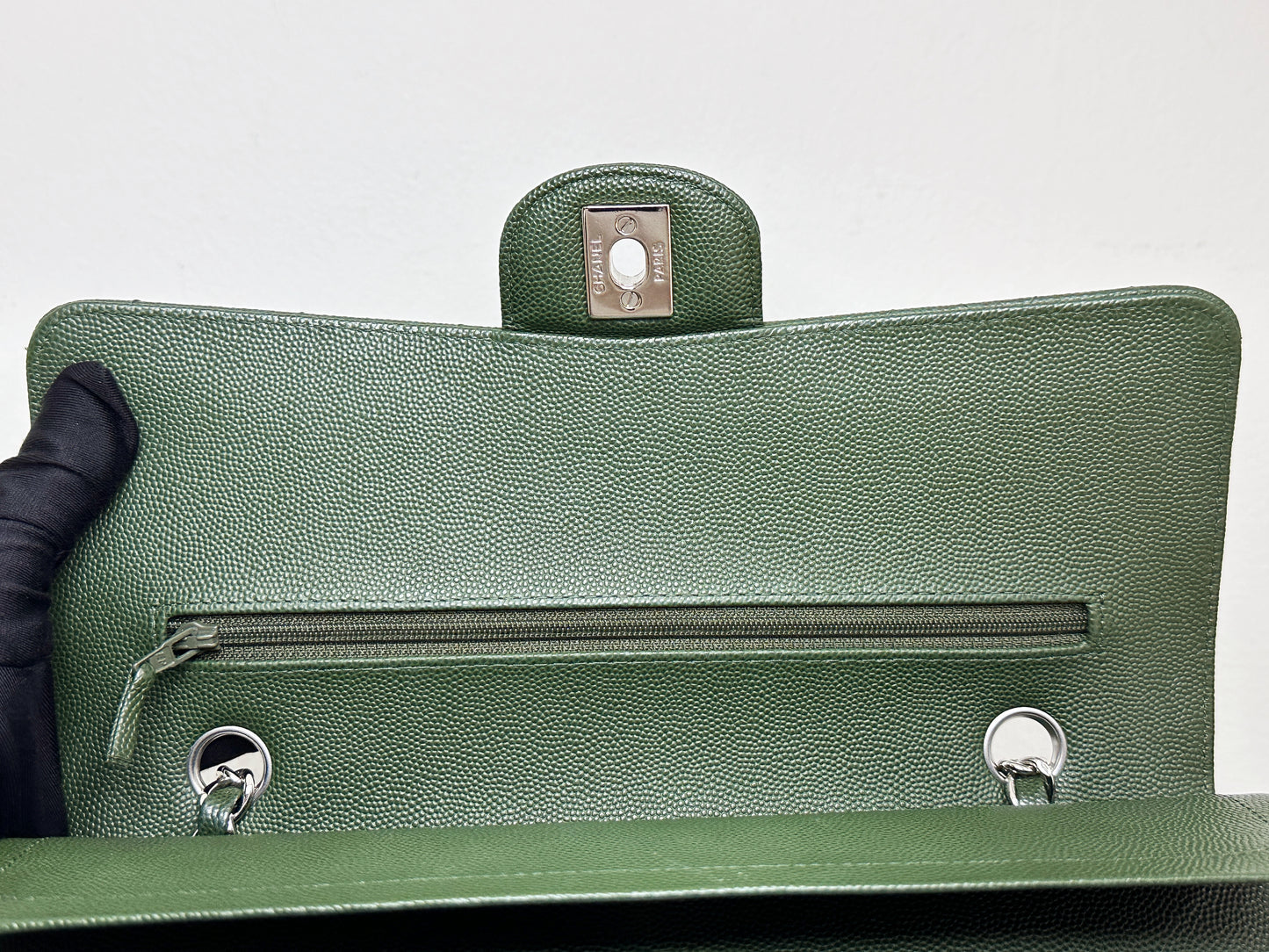 Chanel Medium Classic Quilted Double Flap Bag Green 2517 holo