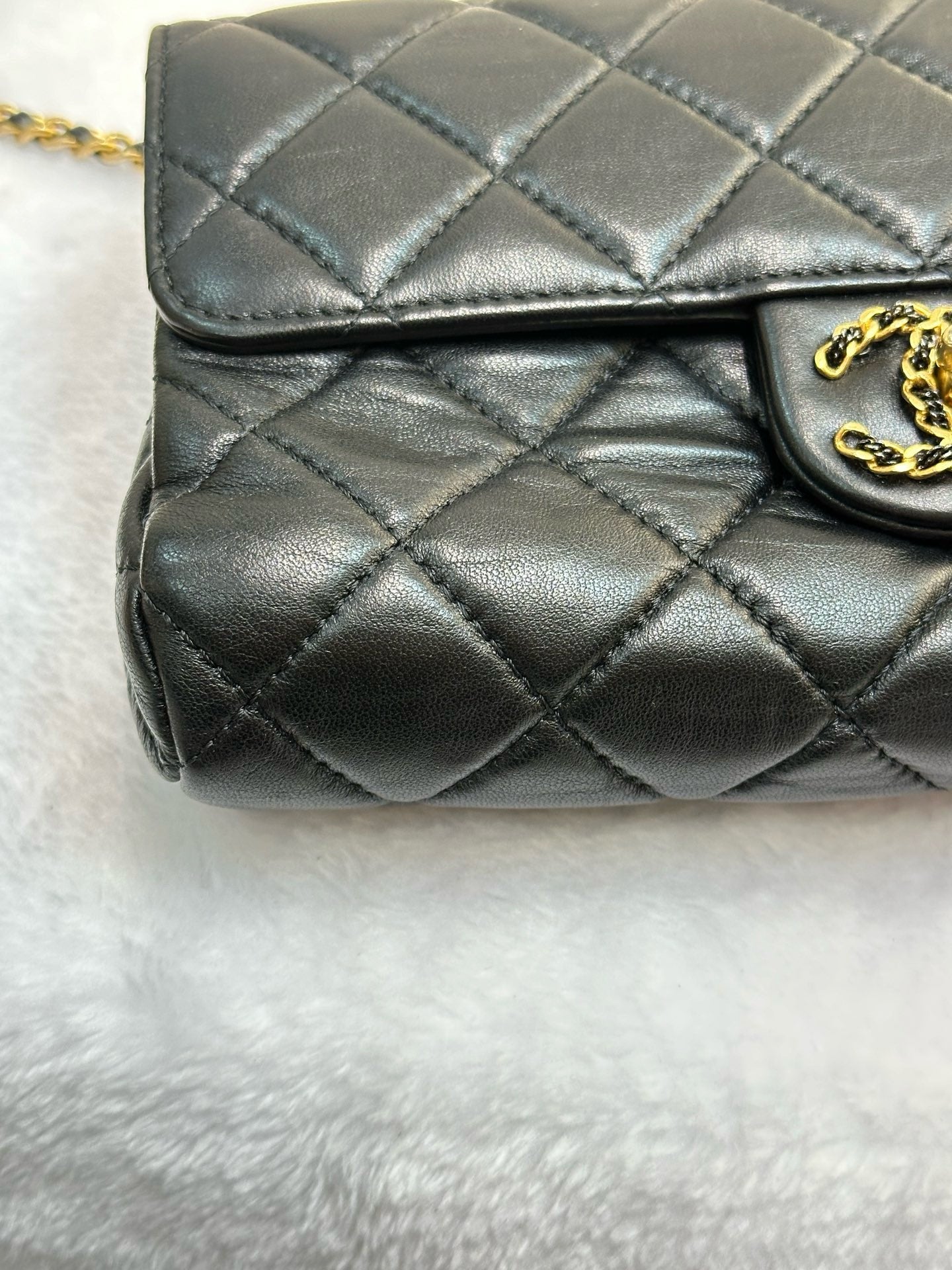 Chanel Small Black Quilted Lambskin Chain Flap GHW