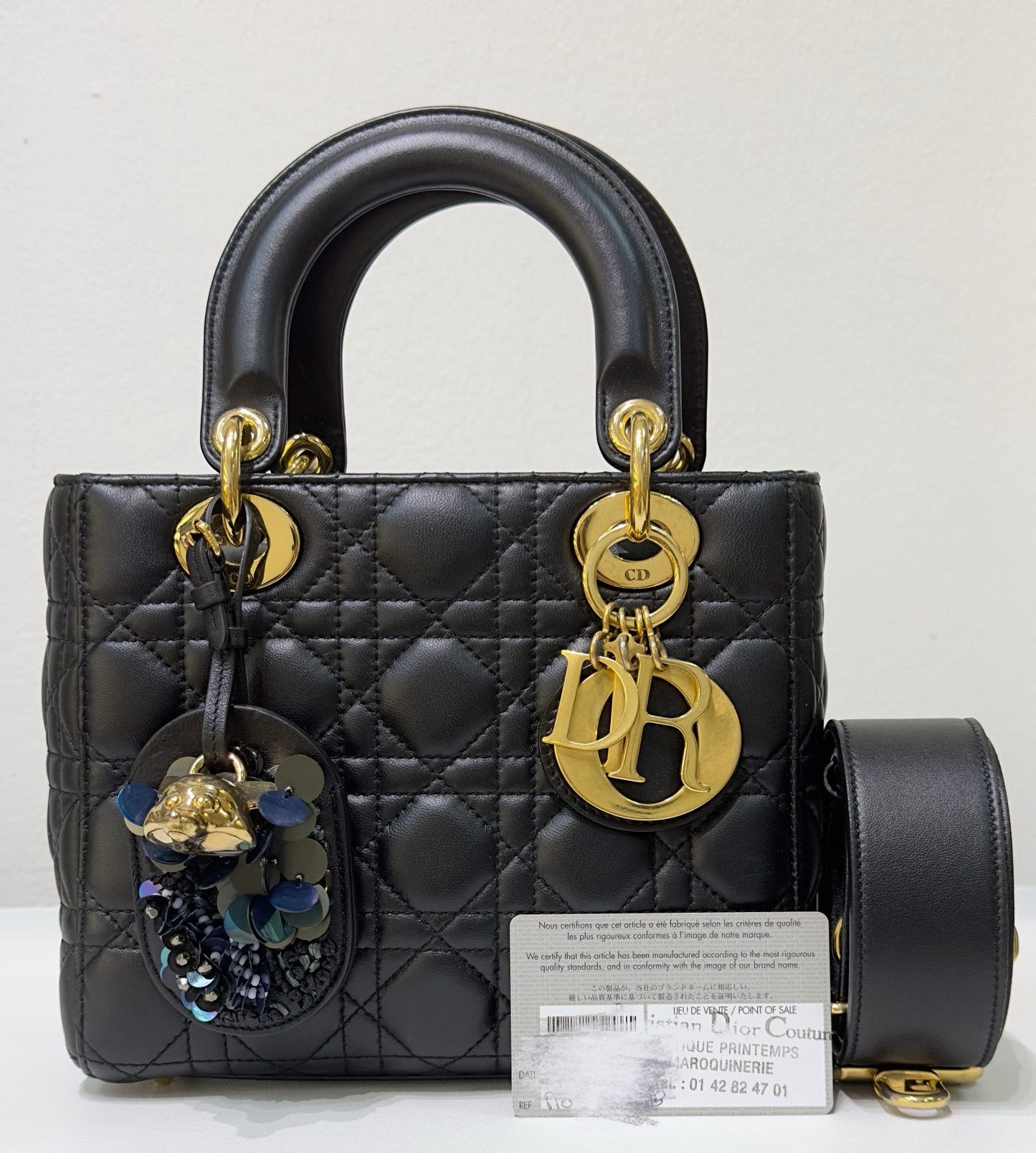 Christian Dior Small Exclusive Limited Edition Lady Dior with Fox charm Black