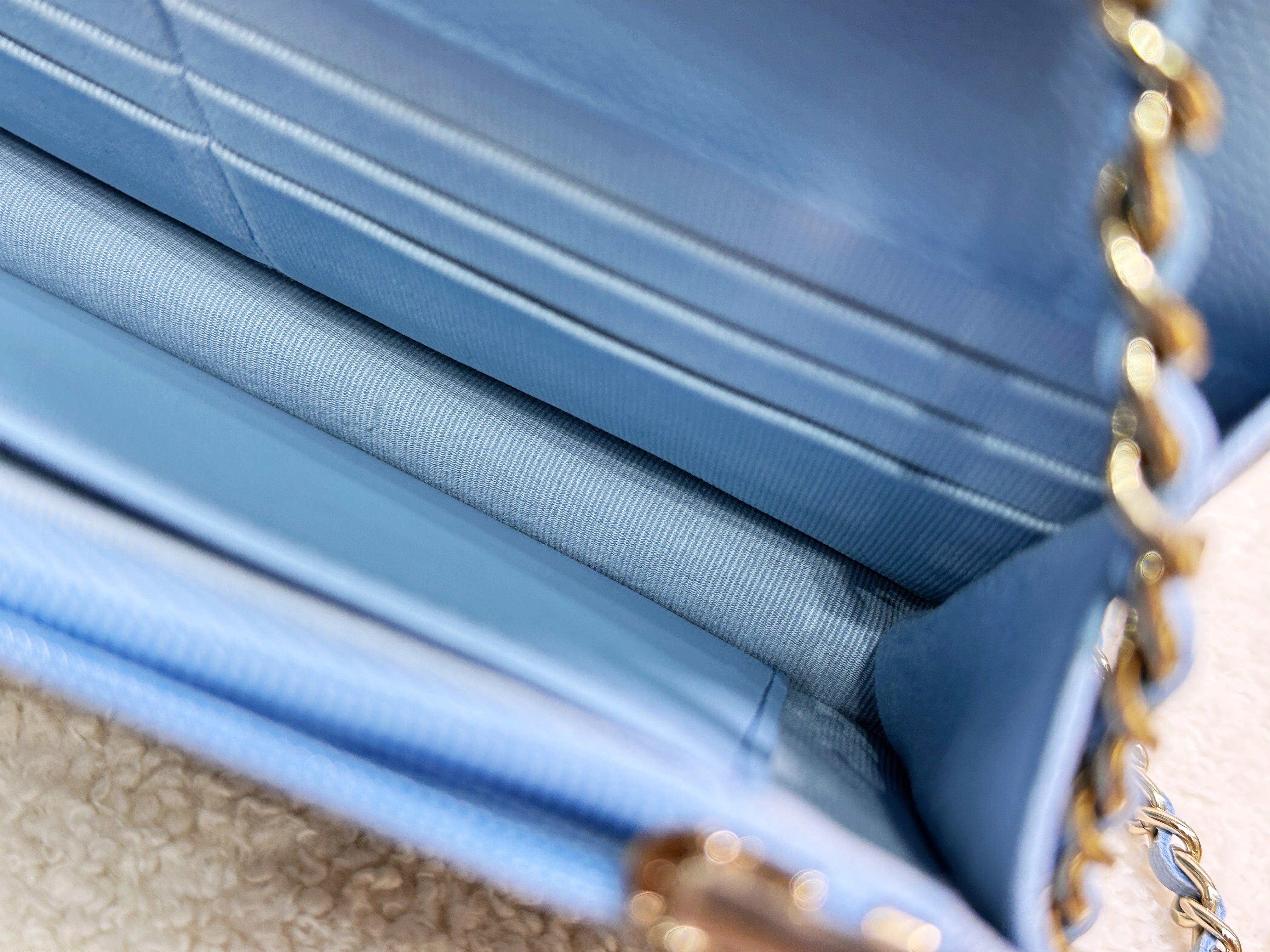 Chanel Classic Wallet on Chain Caviar Blue GHW G1L4 microchip