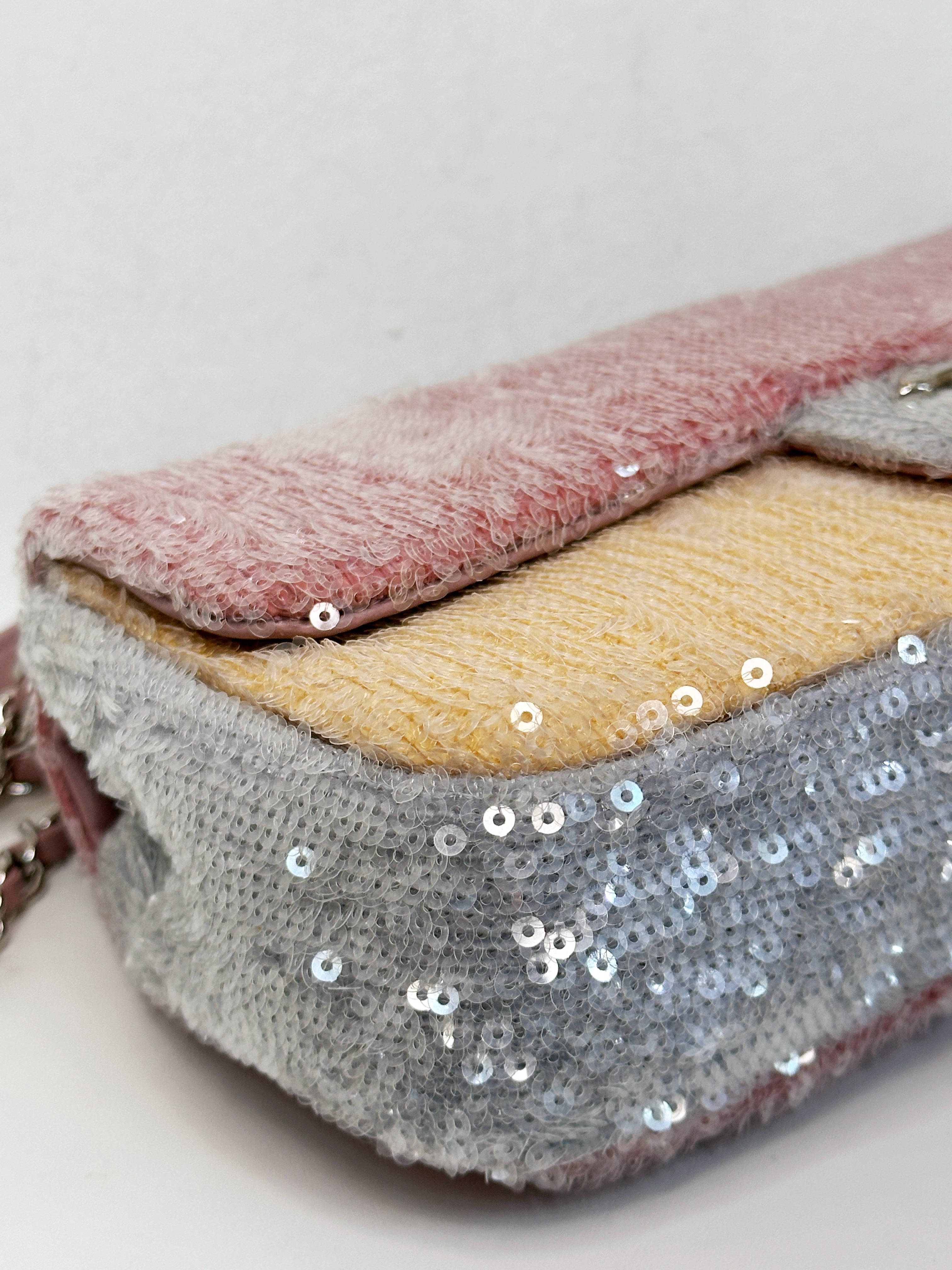 Chanel 18S Sequin Mini Waterfall Flap Pink Blue Yellow 2557 holo card