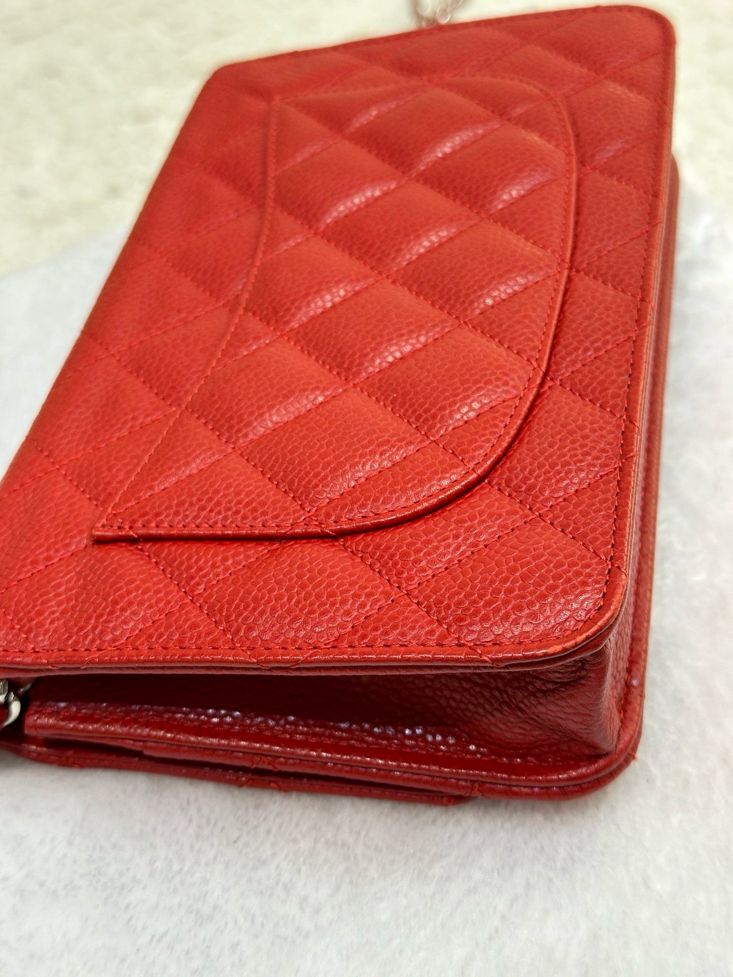 Chanel Caviar Quilted Wallet on Chain WOC Red 1874 holo card