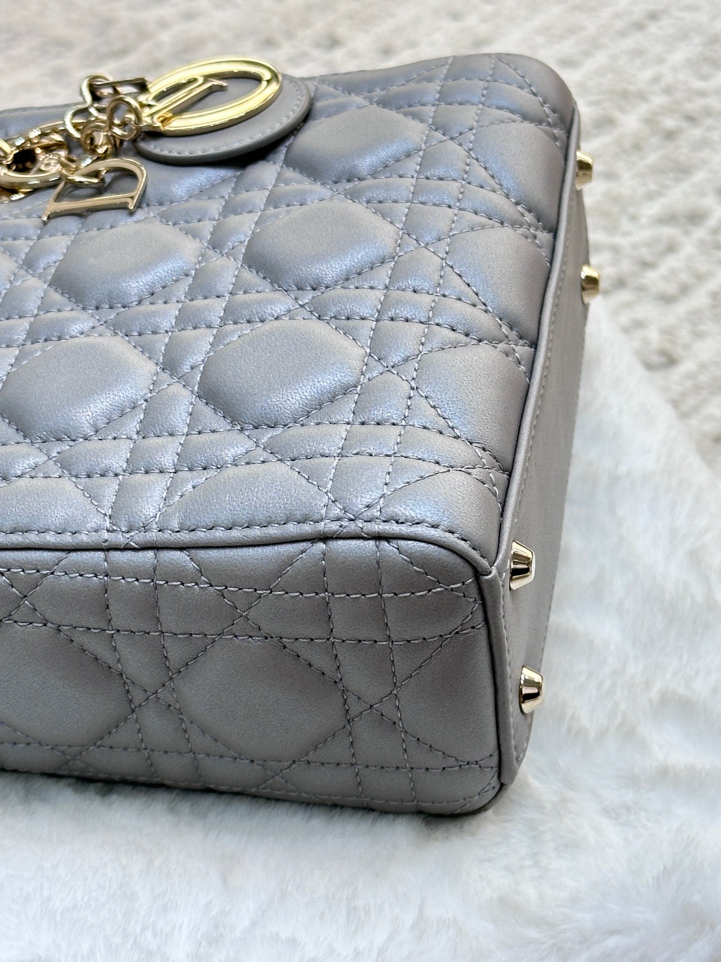 Christian Dior Mini Lambskin Cannage Lady Dior Gray Opaline GHW