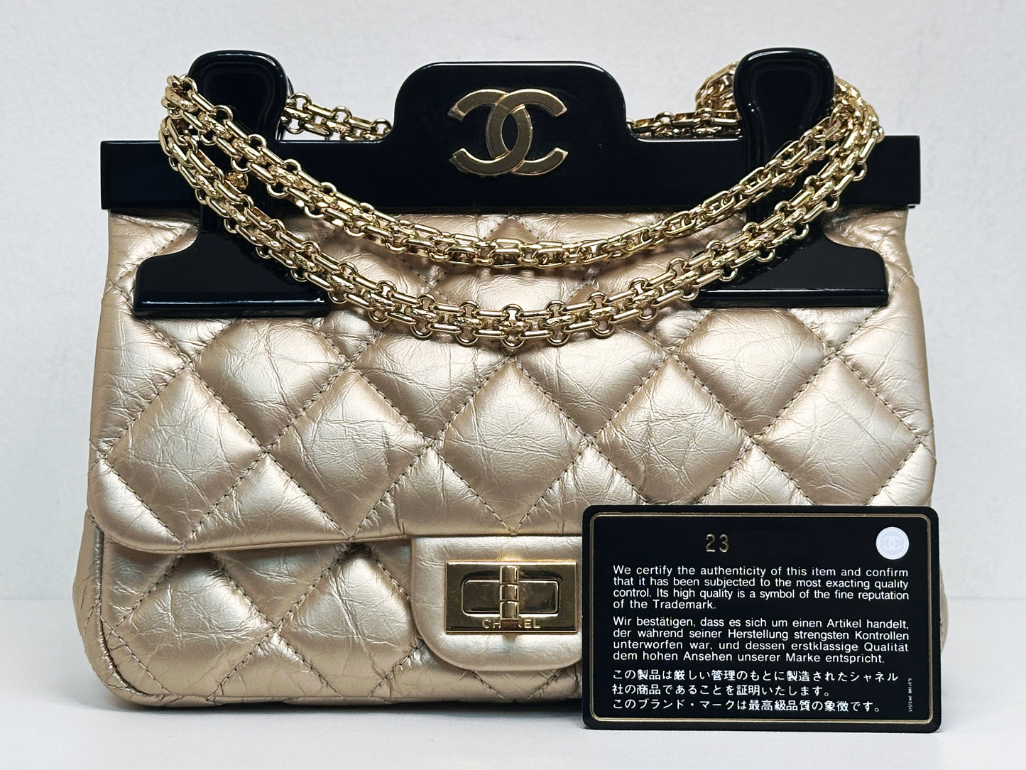 Chanel Aged Calfskin Quilted 2.55 Reissue Mini Hanger Flap Gold 2355 holo card
