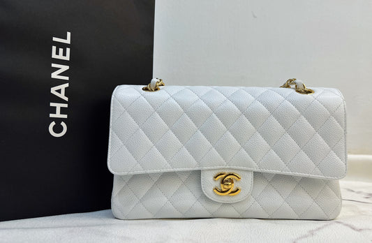 Chanel White Caviar Medium Classic 2.55 Double Flap Bag