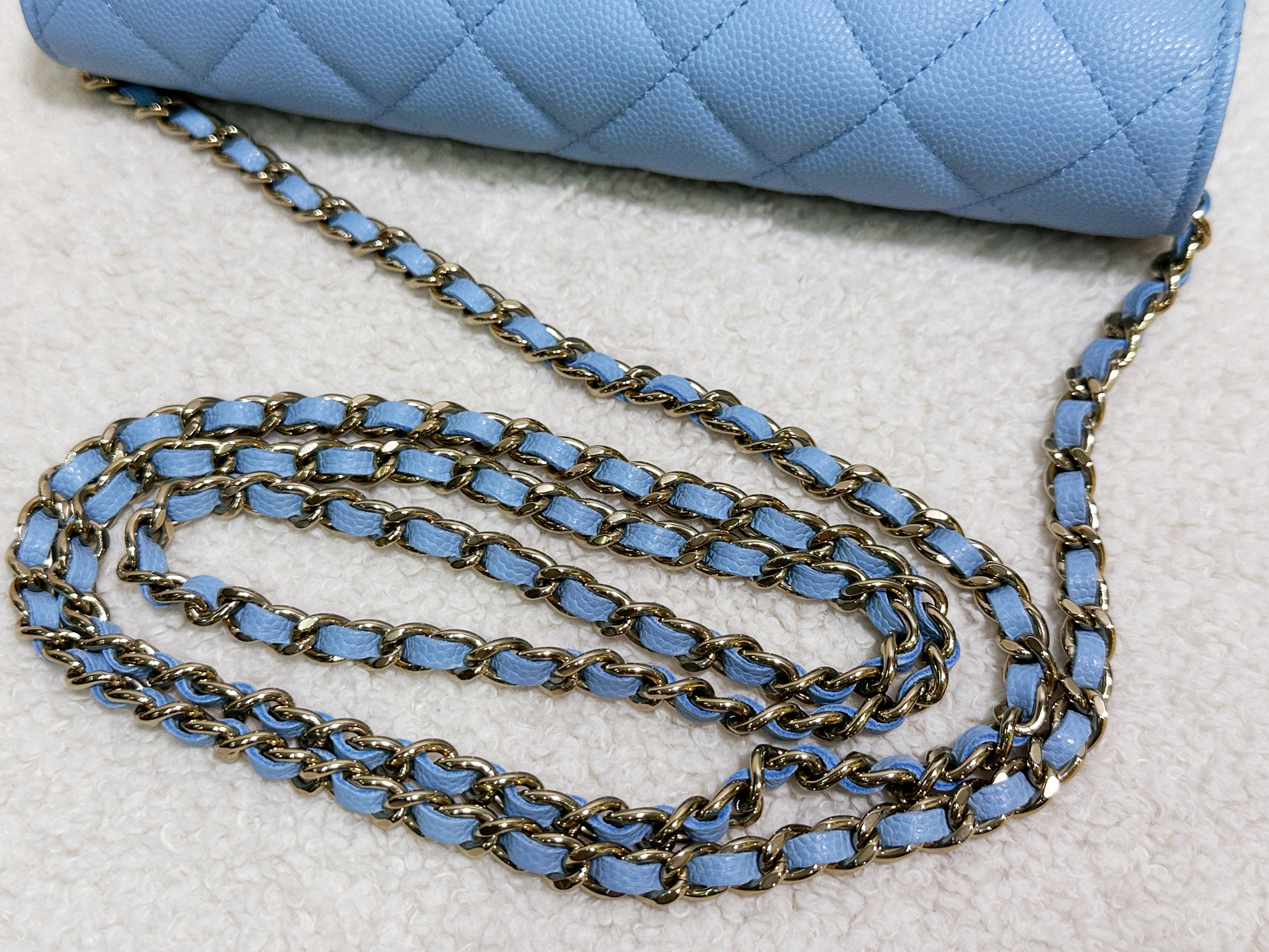 Chanel Classic Wallet on Chain Caviar Blue GHW G1L4 microchip