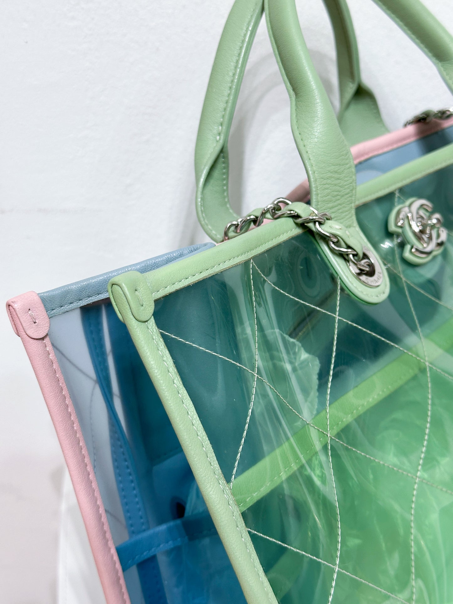 Chanel PVC Green/Pink/Blue Tote bag 2584 holo card