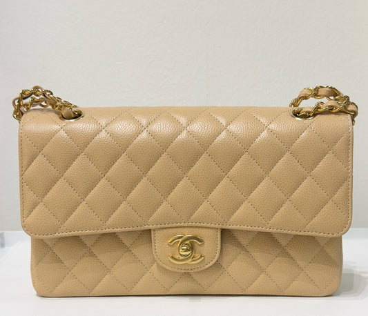 Chanel Medium Caviar Classic Double Flap Bag Beige