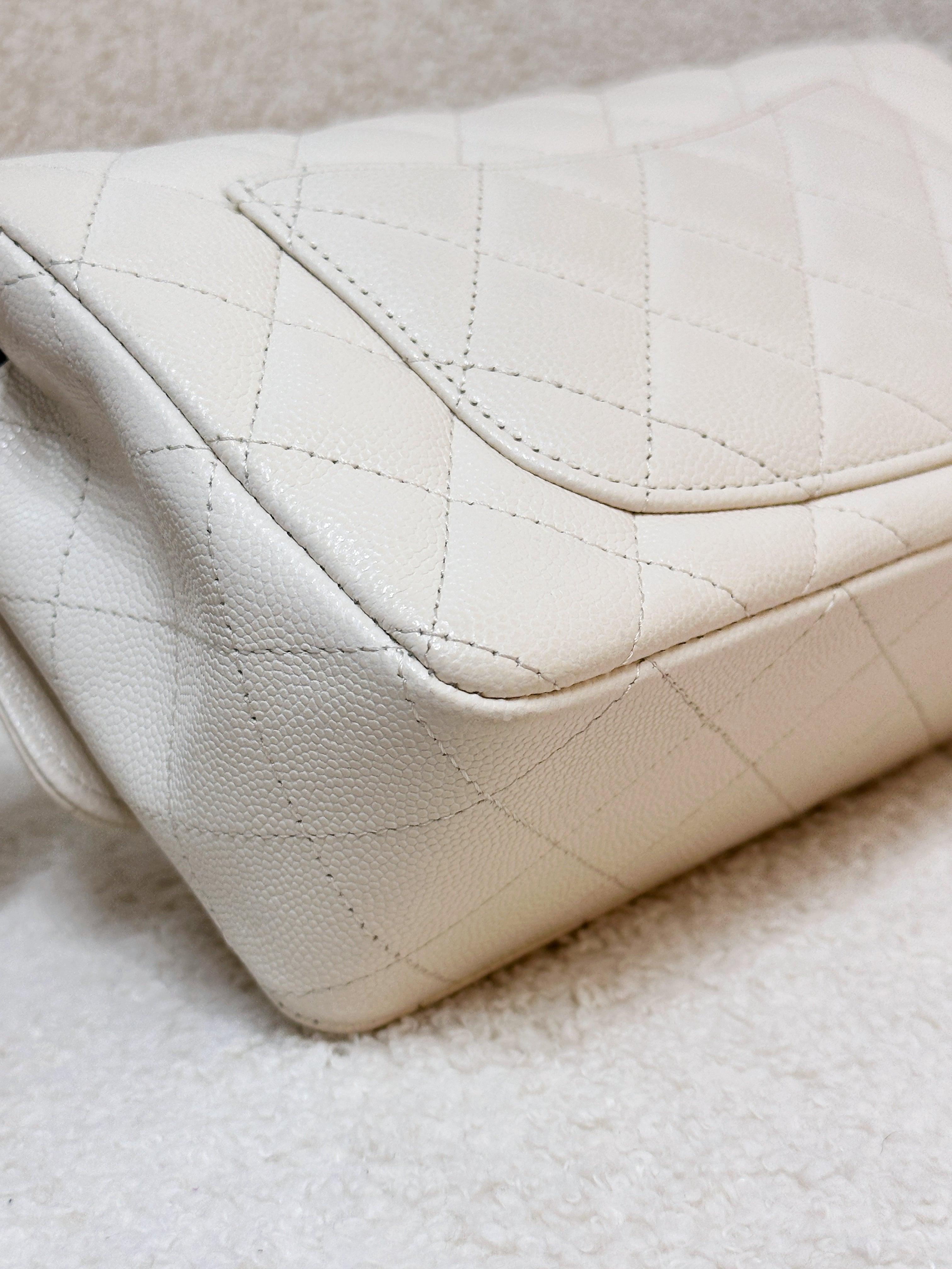 Chanel Mini Rectangular Classic Quilted Caviar Ivory 17C GHW 2383 holo card