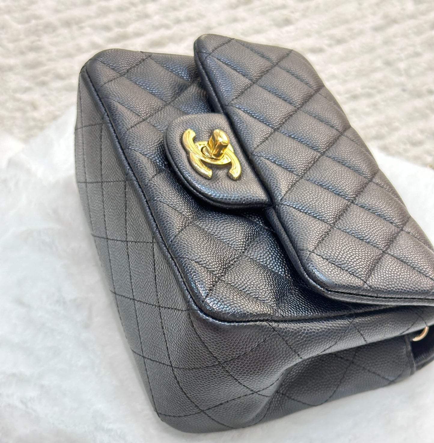 Chanel Mini Square Black Caviar Gold Hardware