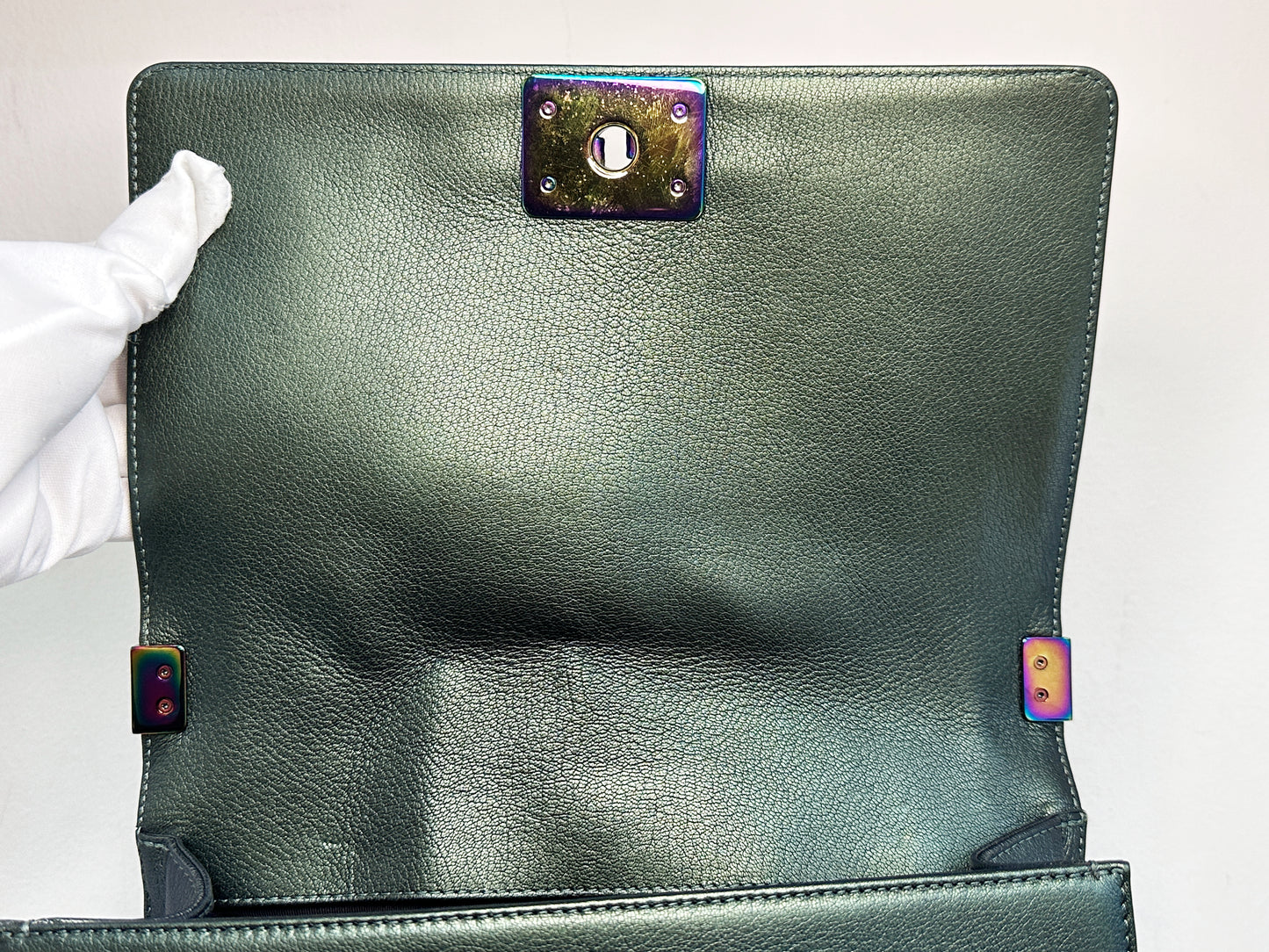 Chanel Iridescent Goatskin Quilted Medium LeBoy Flap Green 2176 holo