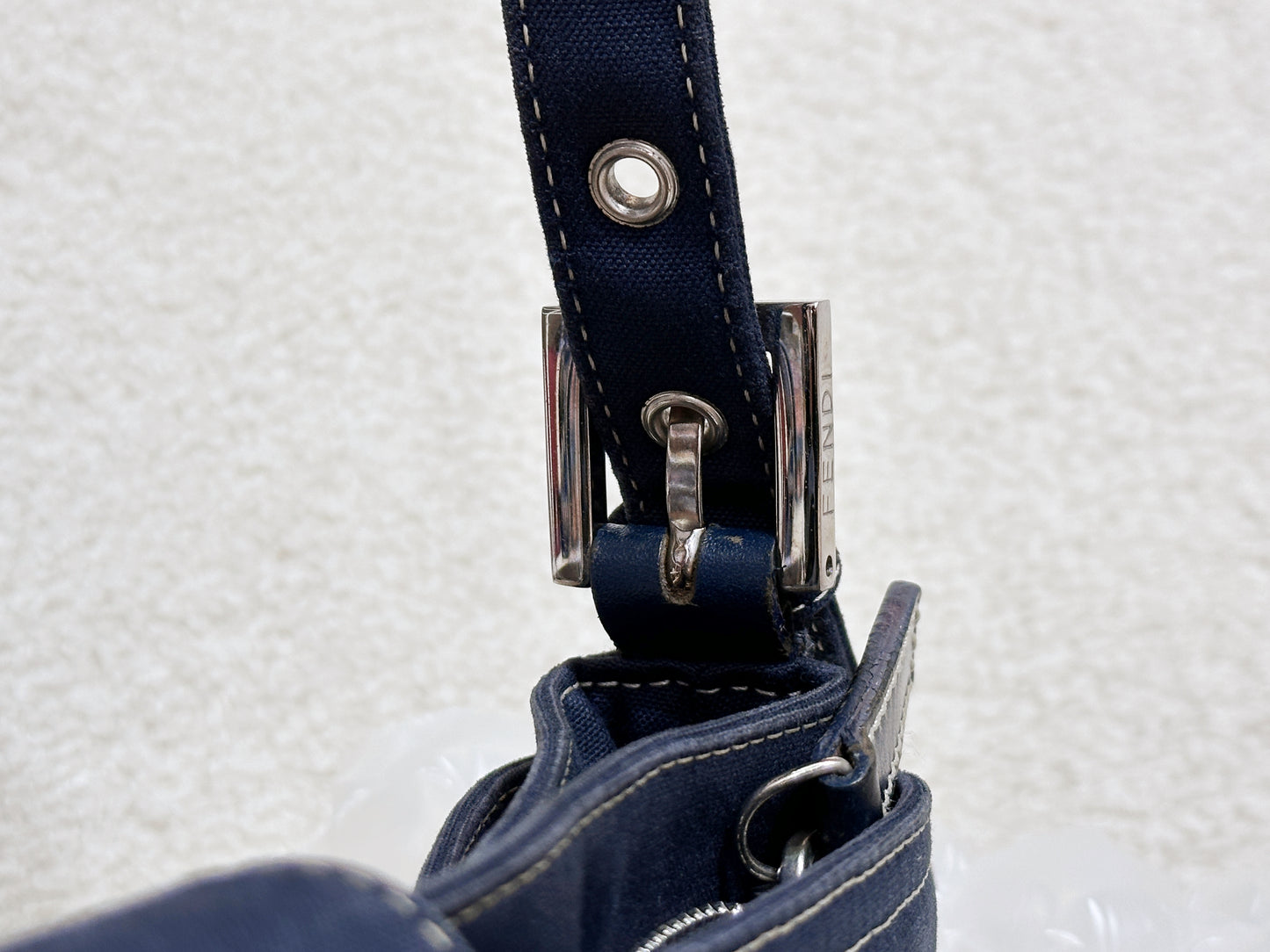 Fendi Mamma Baguette Canvas Shoulder Bag Navy blue