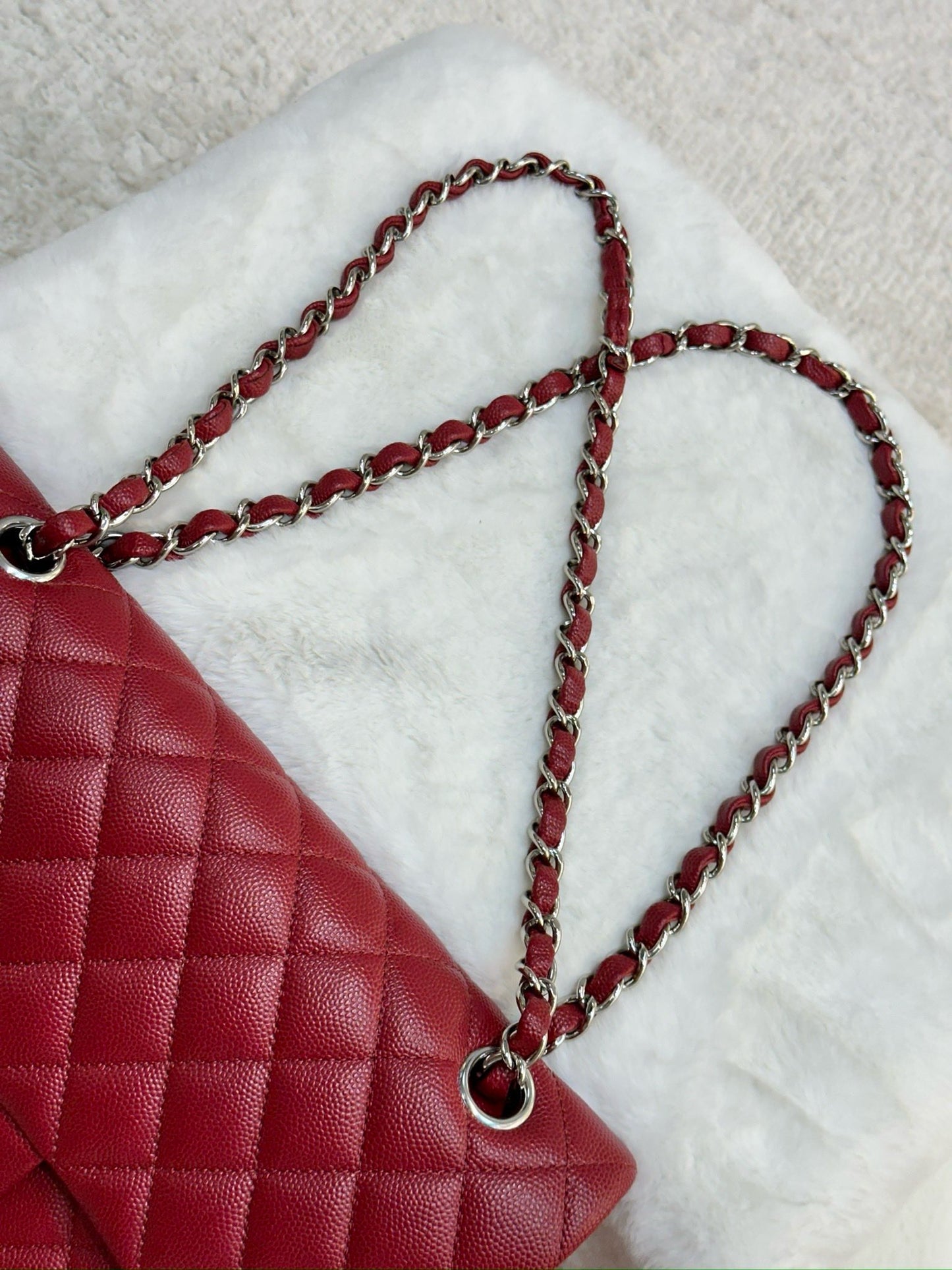 Chanel Medium Caviar Double Flap Red Bag SHW 17B