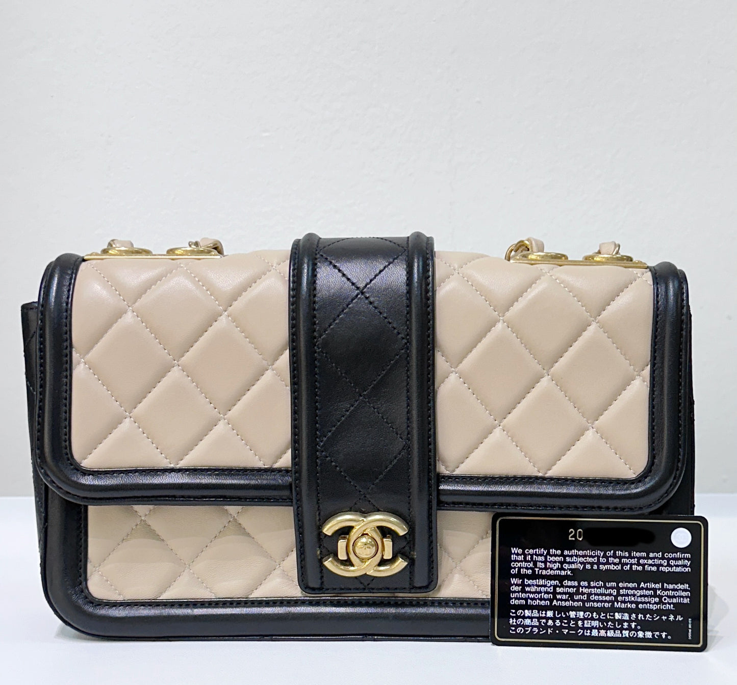 Chanel Medium Lambskin Quilted Elegant CC Flap Beige Black GHW