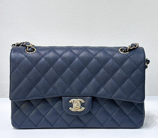 CHANEL Caviar Quilted Medium Double Flap 18B Navy