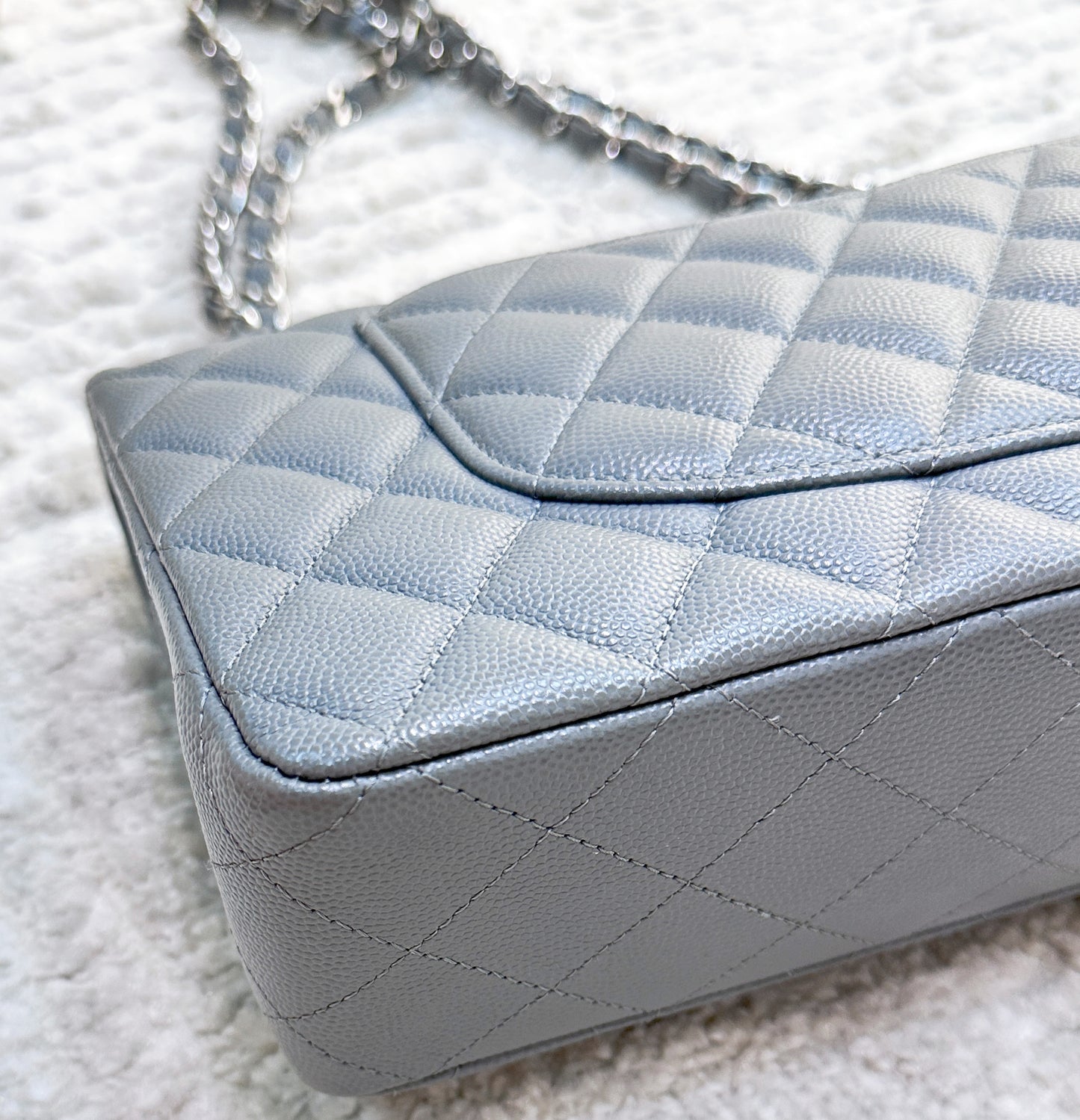 CHANEL Caviar Quilted Medium Double Flap Grey