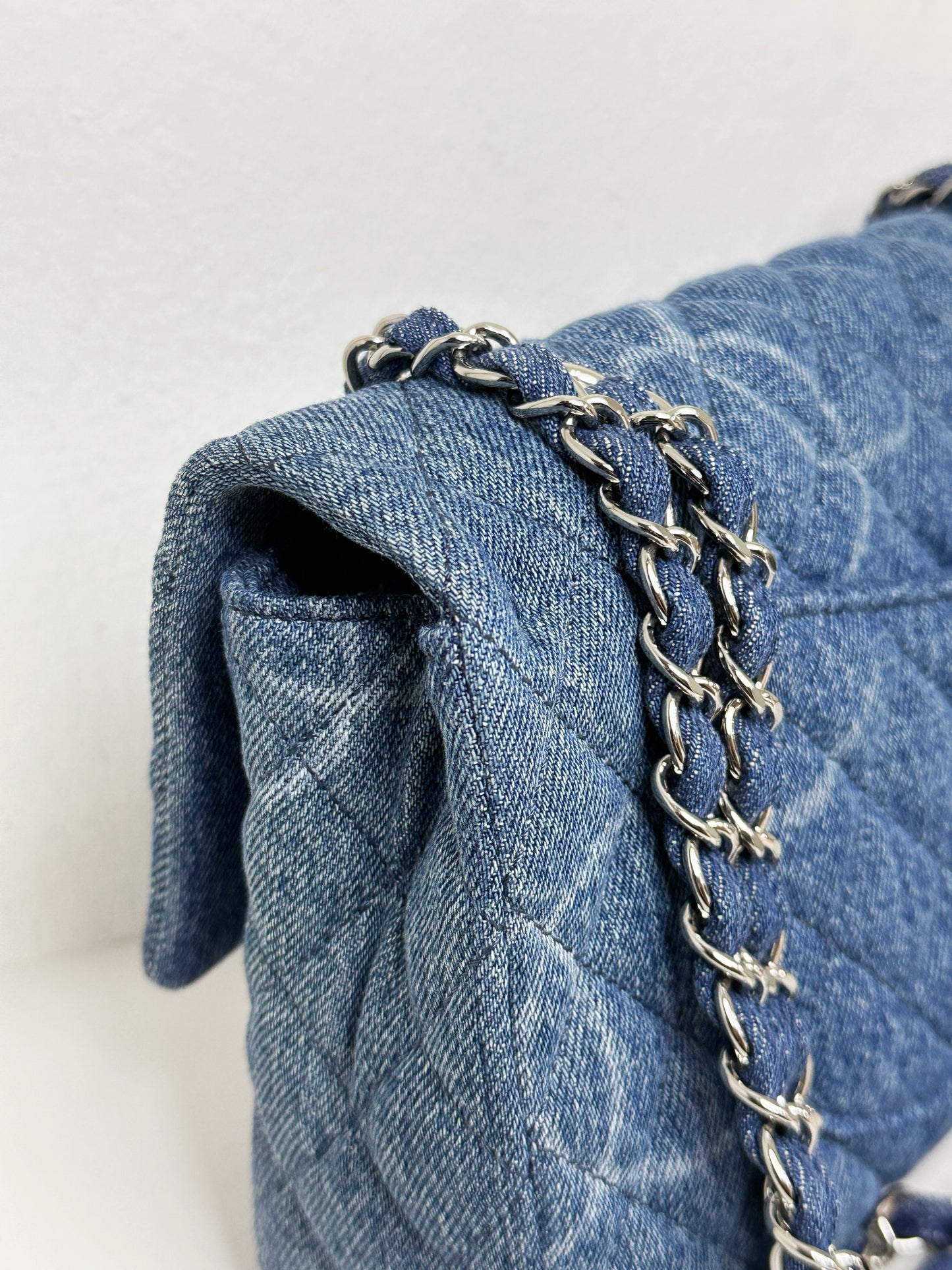 Chanel 20B Medium Blue Denim Quilted CC Single Flap SHW 3045 holo card