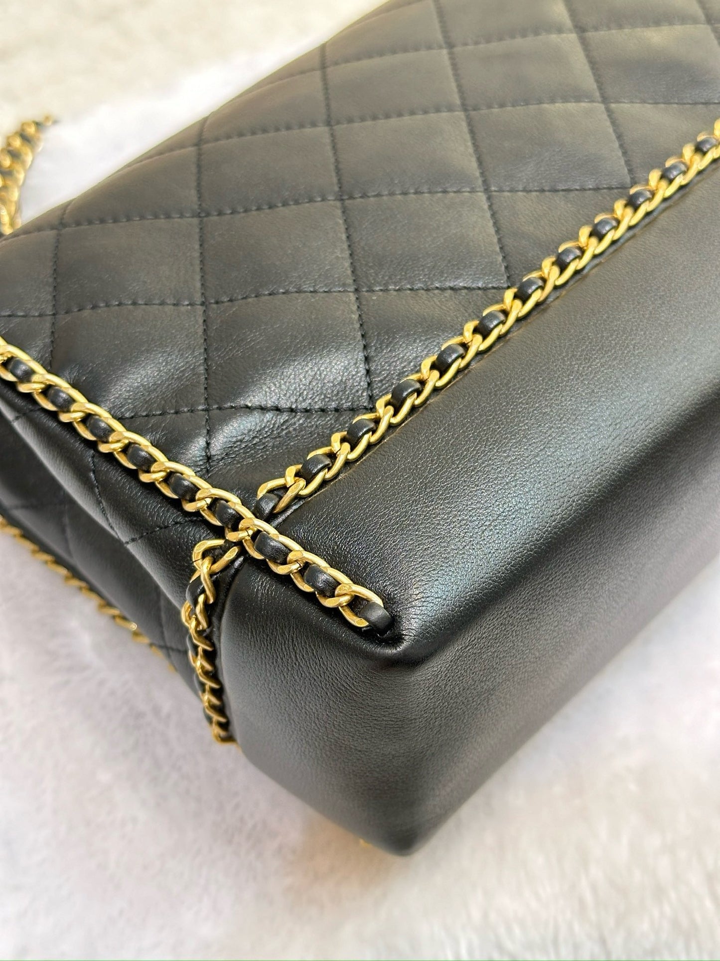 Chanel Small Black Quilted Calfskin Chain Around Single Flap GHW 2021year