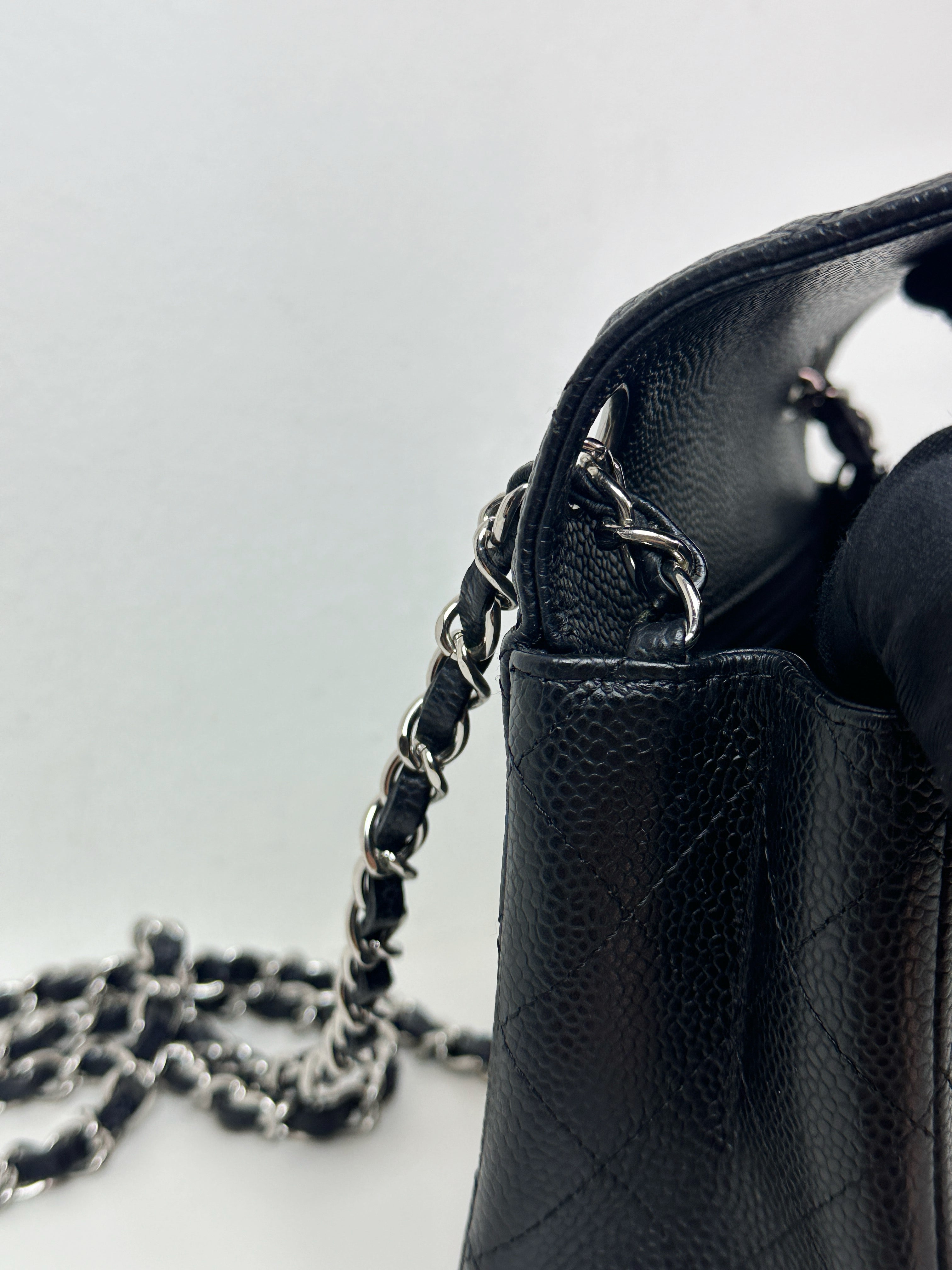 Chanel Mini Square Classic Quilted Caviar Single Flap Bag Black SHW 1184 holo card