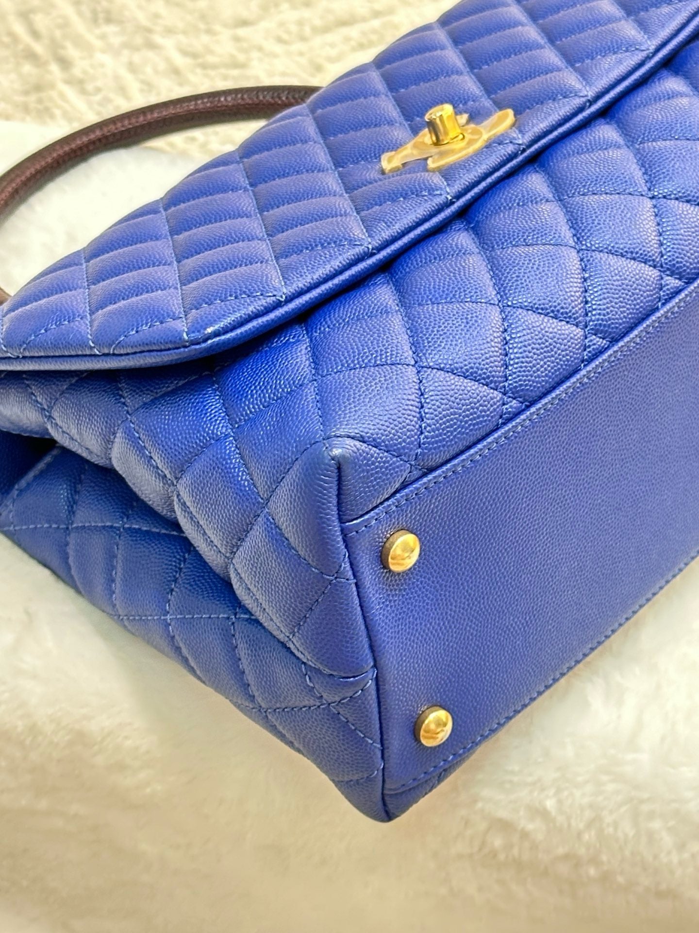 Chanel Medium Caviar Lizard Embossed Quilted Coco Handle Flap Dark Blue