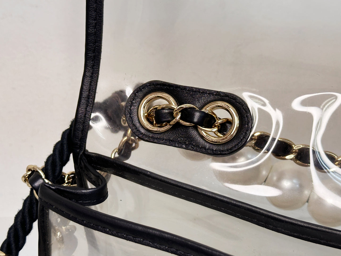Chanel Medium Lambskin CoCo Sand PVC Sand By The Sea Flap With Pearl Strap Black 274 holo card