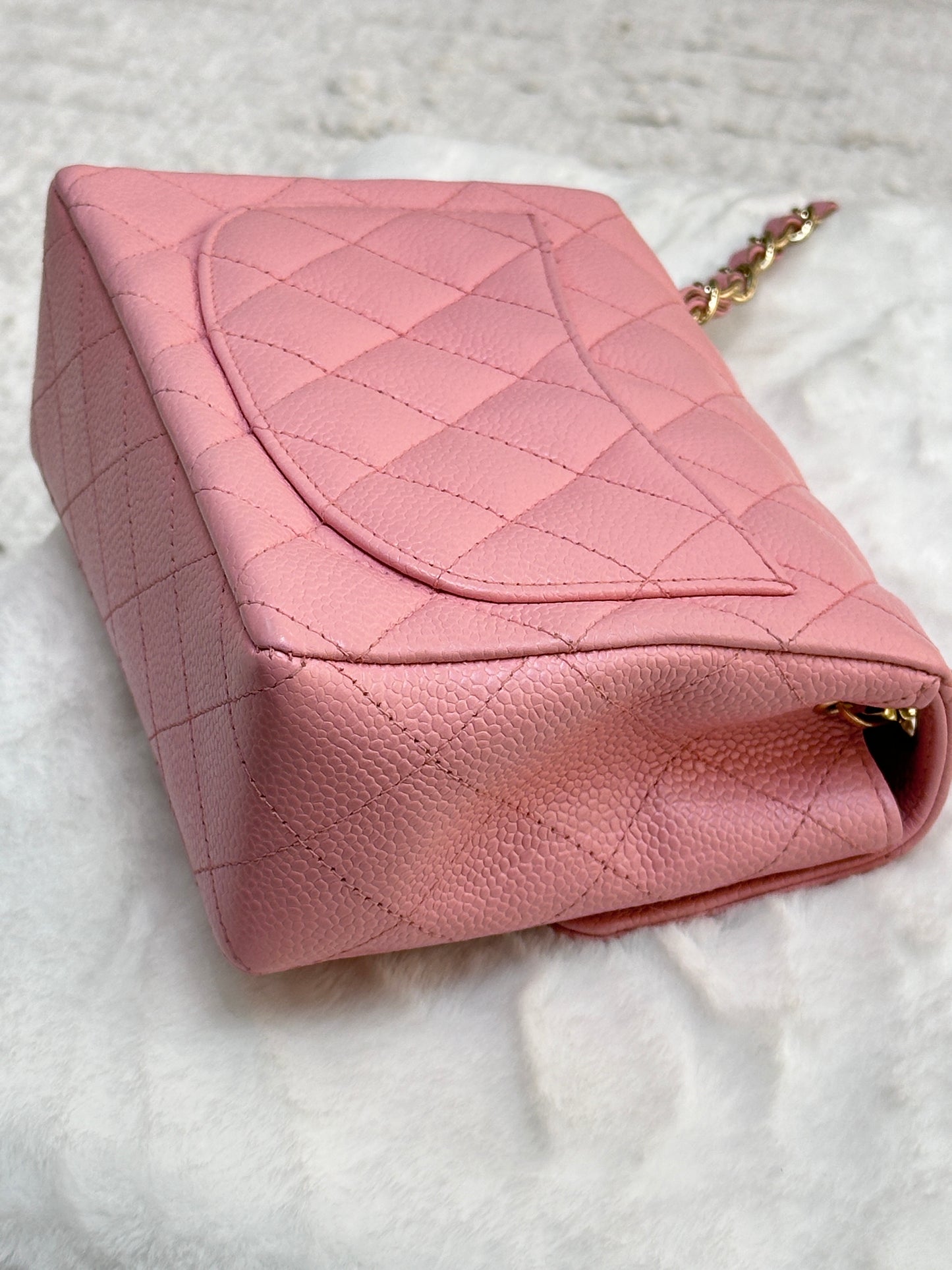 Chanel Mini Square Classic Caviar Flap Pink. Body lightly touched