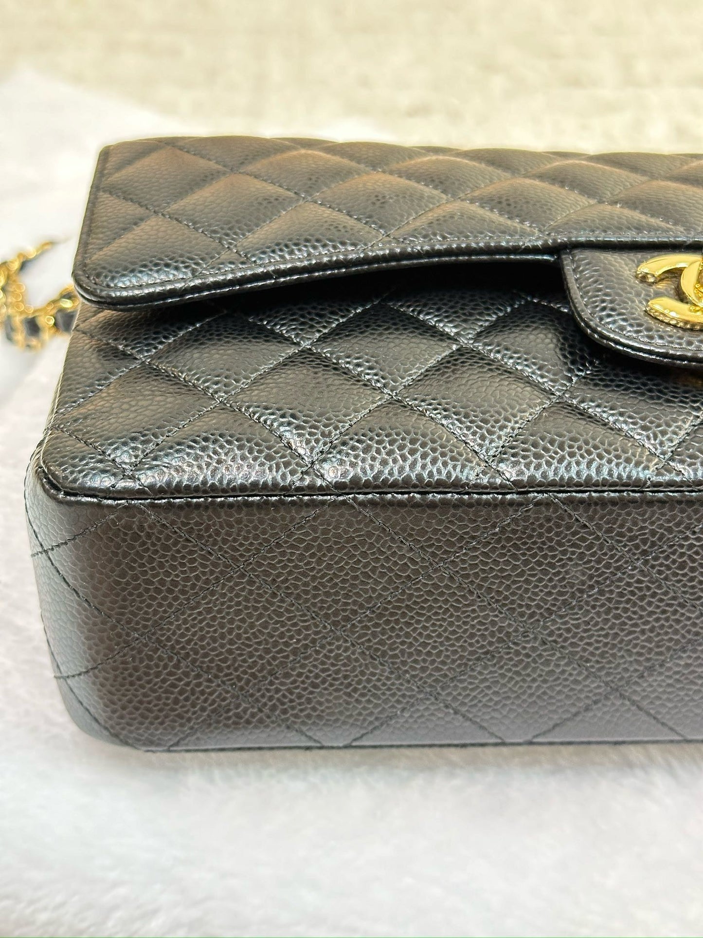 Chanel Medium Quilted Caviar Classic Double Flap Bag Black GHW 3014 holo card