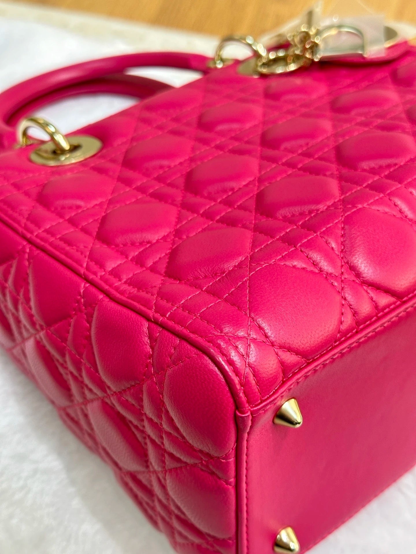 Christian Dior Medium Cannage Lambskin Lady Dior Bag Fuschia Pink GHW