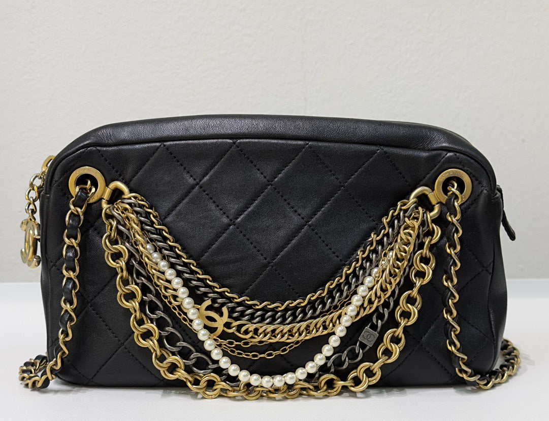 Chanel Lambskin Quilted All About Chains Camera Bag Black