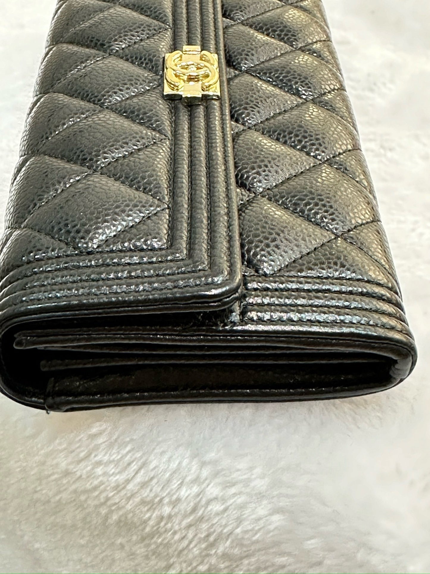 CHANEL LeBoy Flap Wallet Quilted Caviar Black