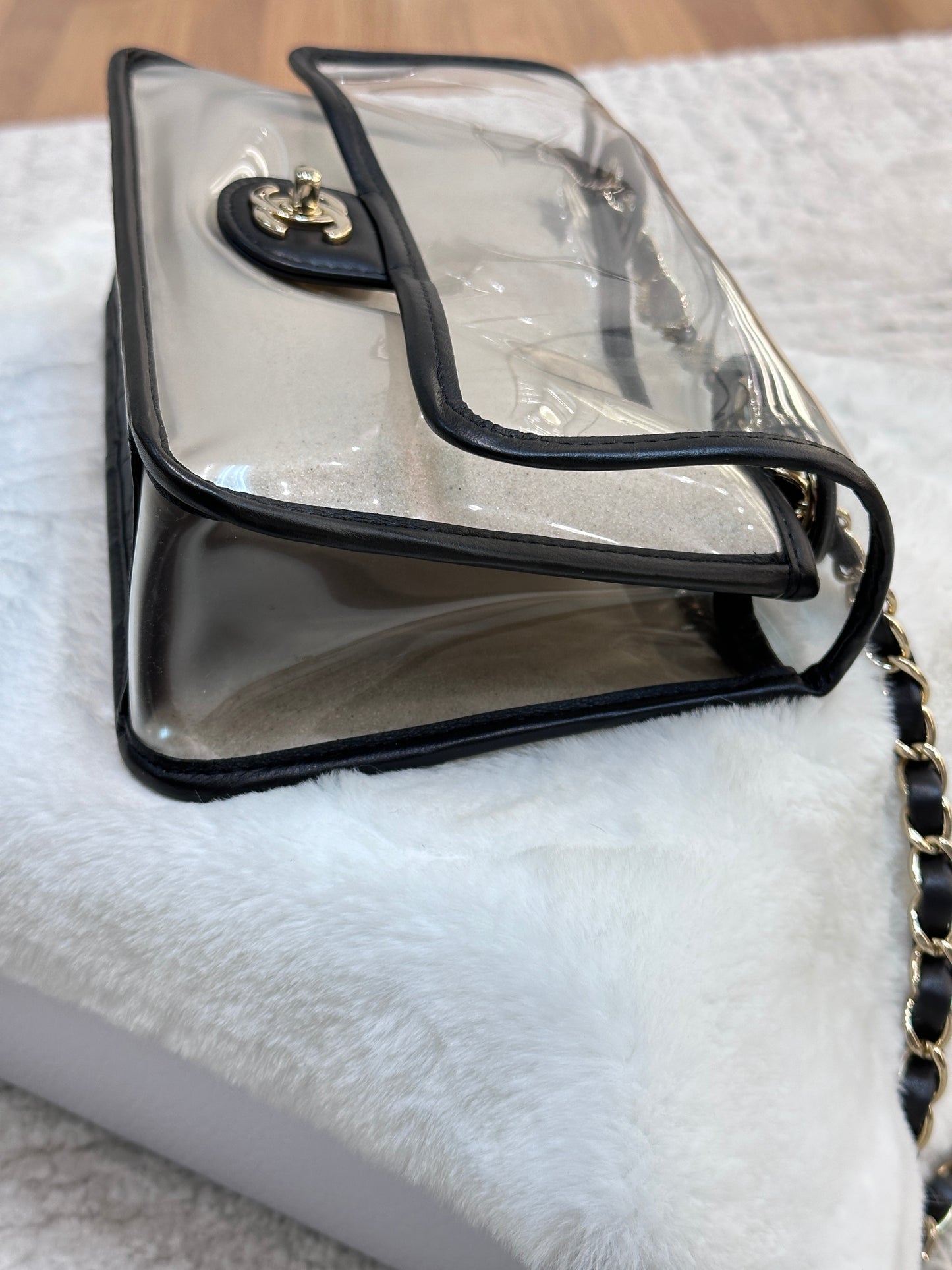 Chanel Medium Lambskin PVC Coco Sand Flap Black Bag