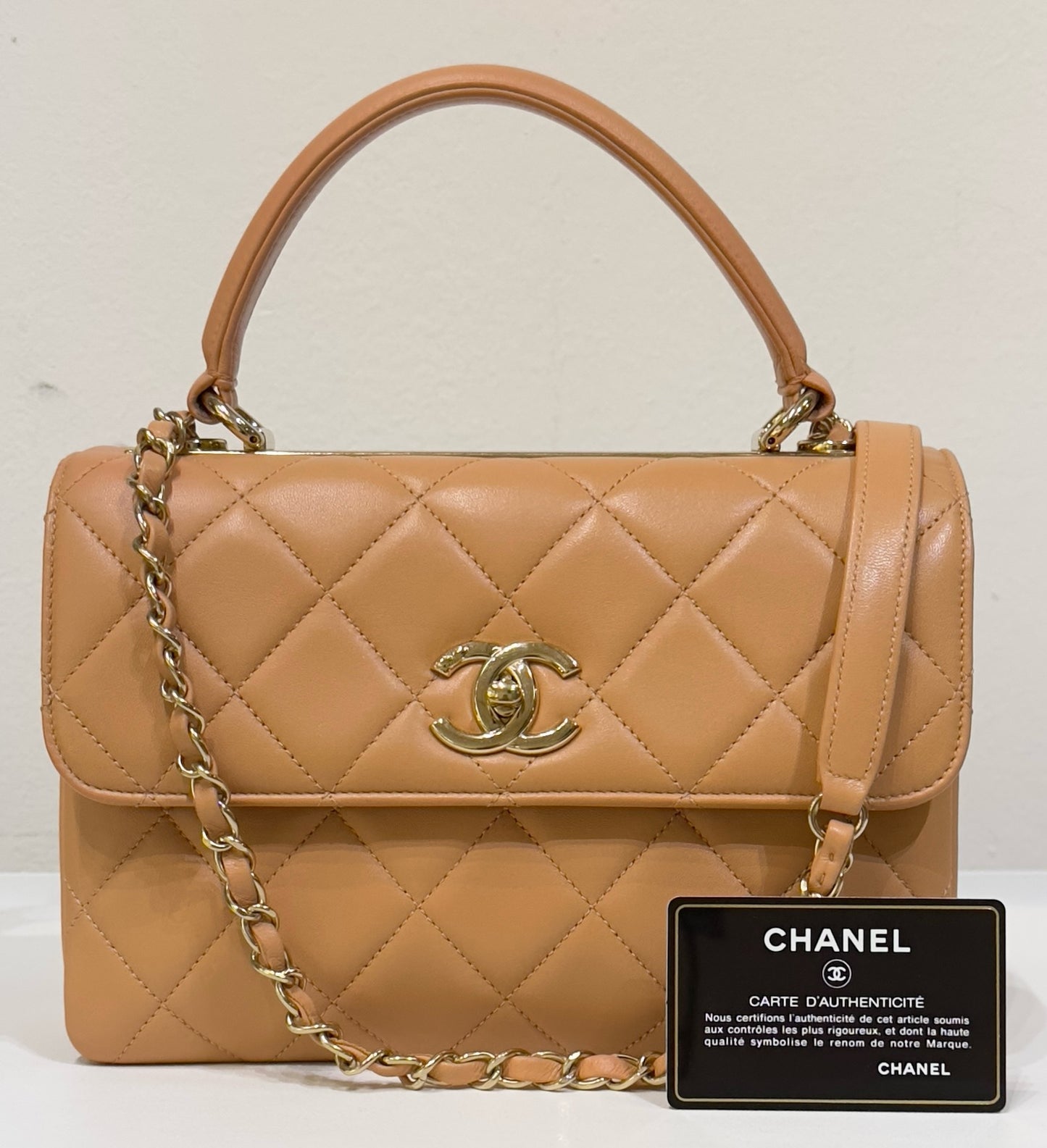 Chanel Small Lambskin Quilted Trendy CC Dual Handle Flap Bag Beige 17C