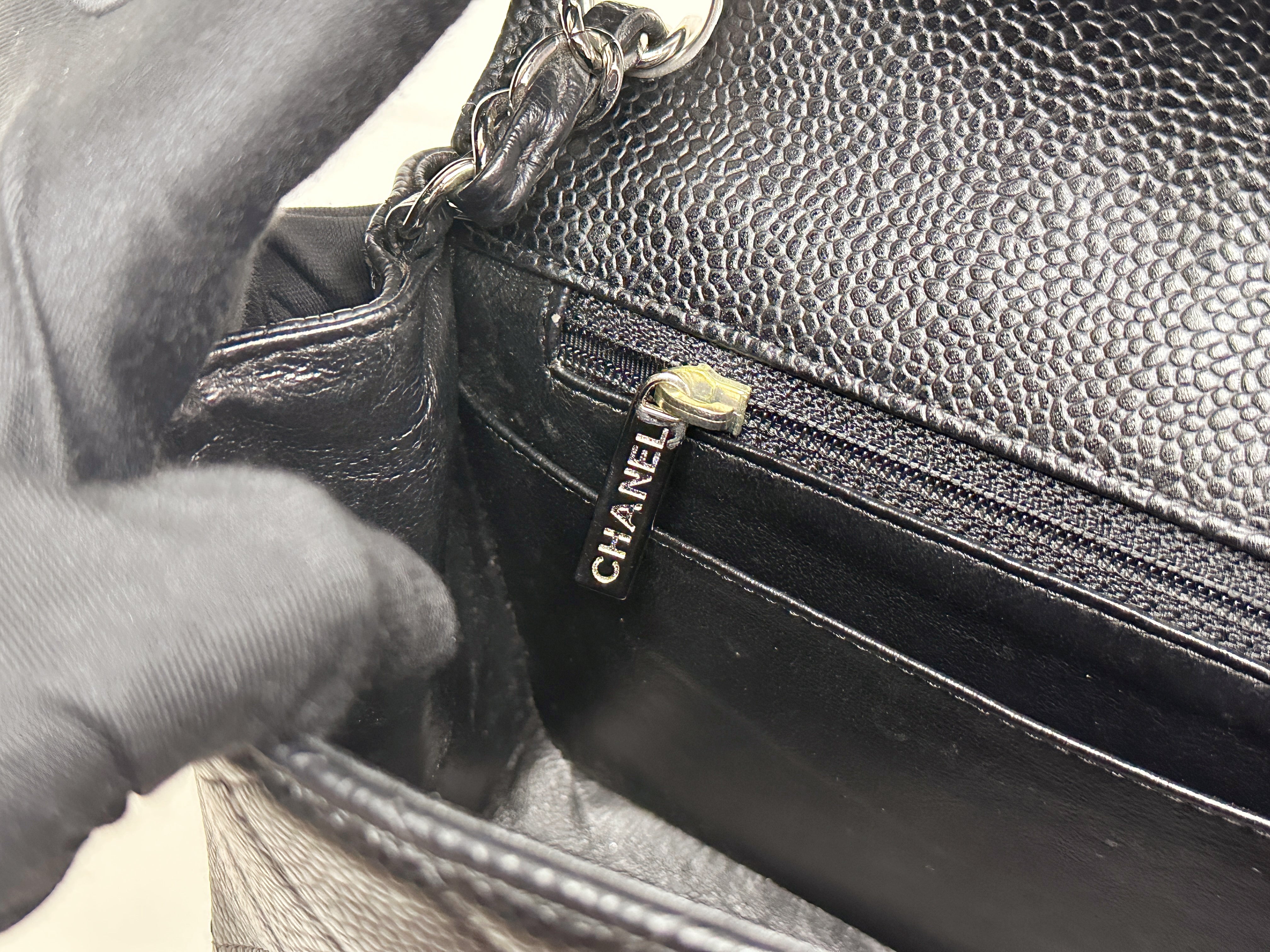 Chanel Mini Square Classic Quilted Caviar Single Flap Bag Black SHW 1184 holo card