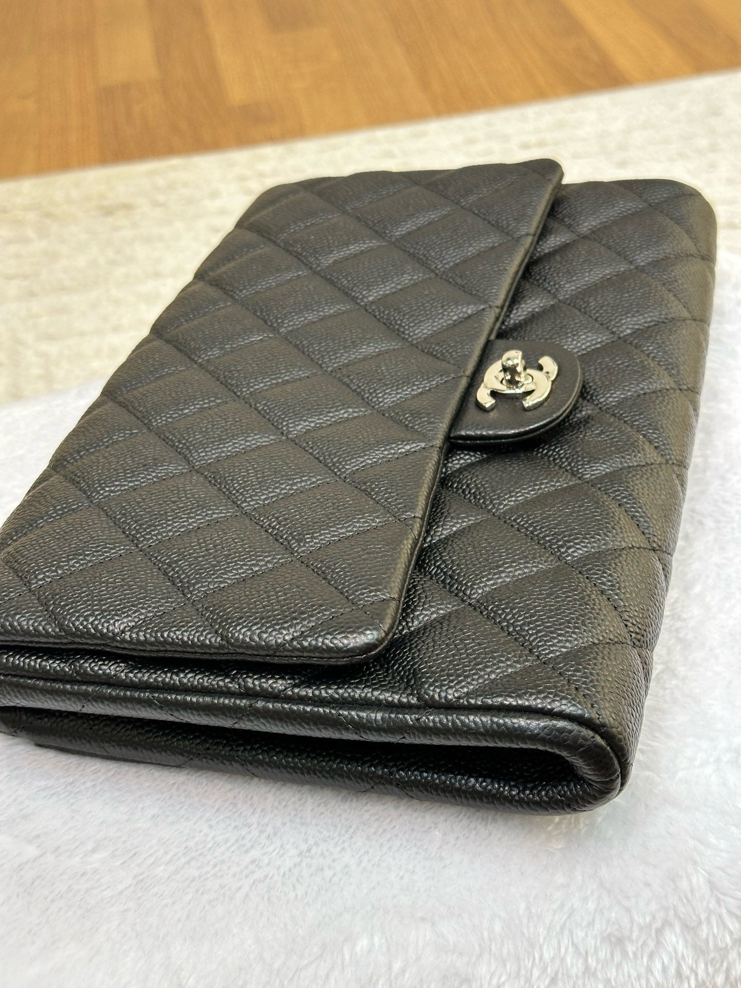 Chanel Black Quilted Caviar Leather Chain Flap Clutch Bag recolor (red to black )1799 holo