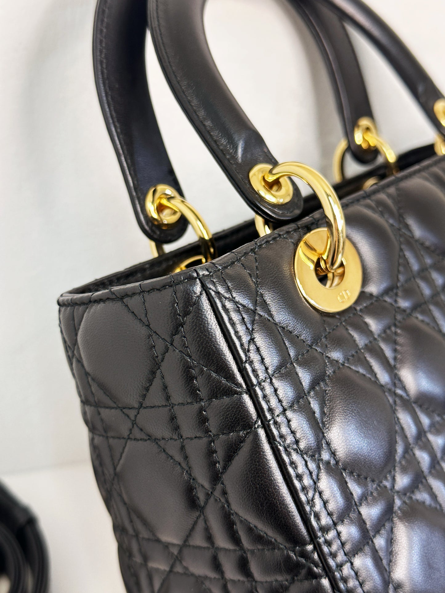 Christian Dior Medium Cannage Lambskin Lady Dior Bag Black GHW