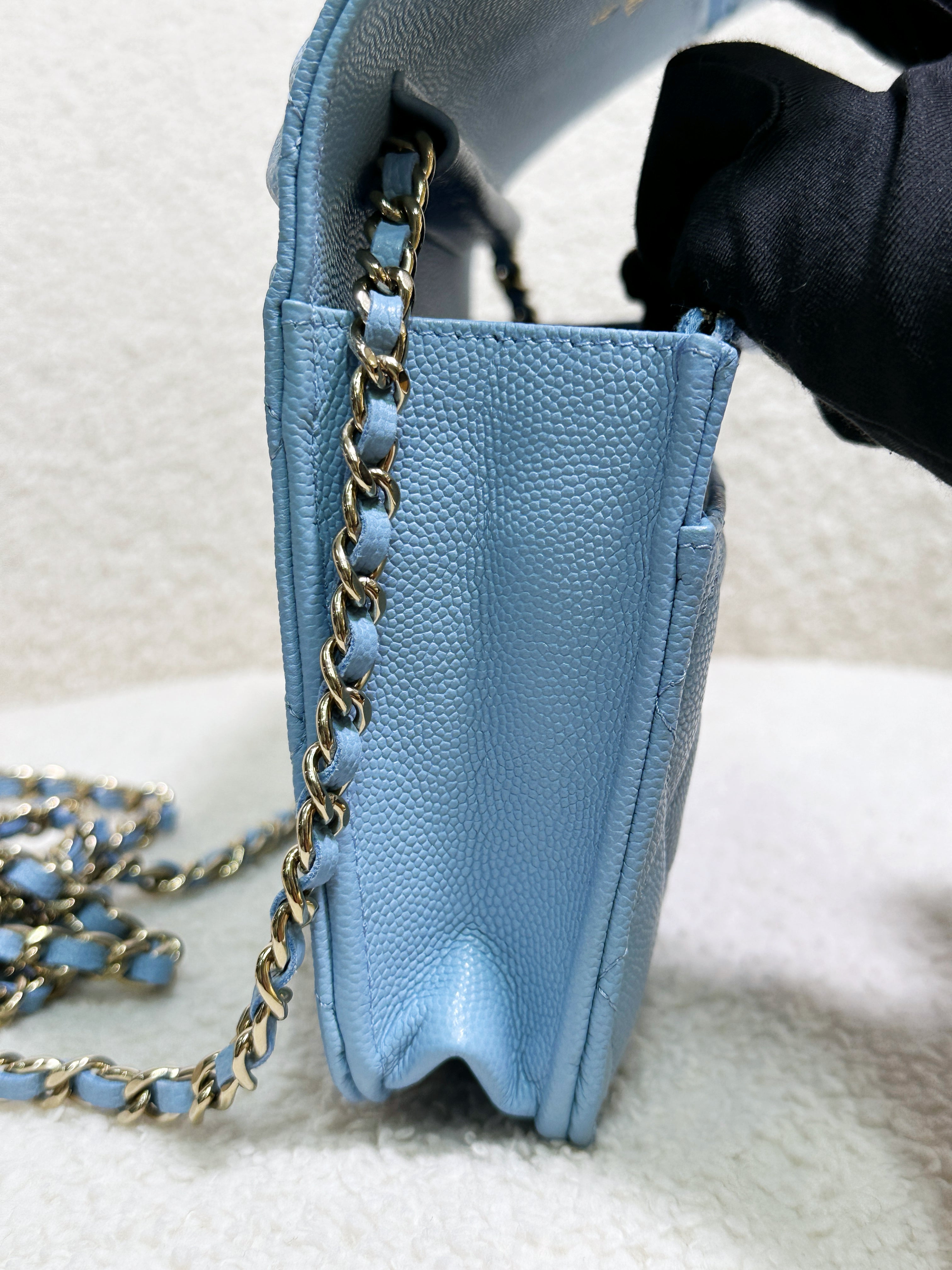 Chanel Classic Wallet on Chain Caviar Blue GHW G1L4 microchip
