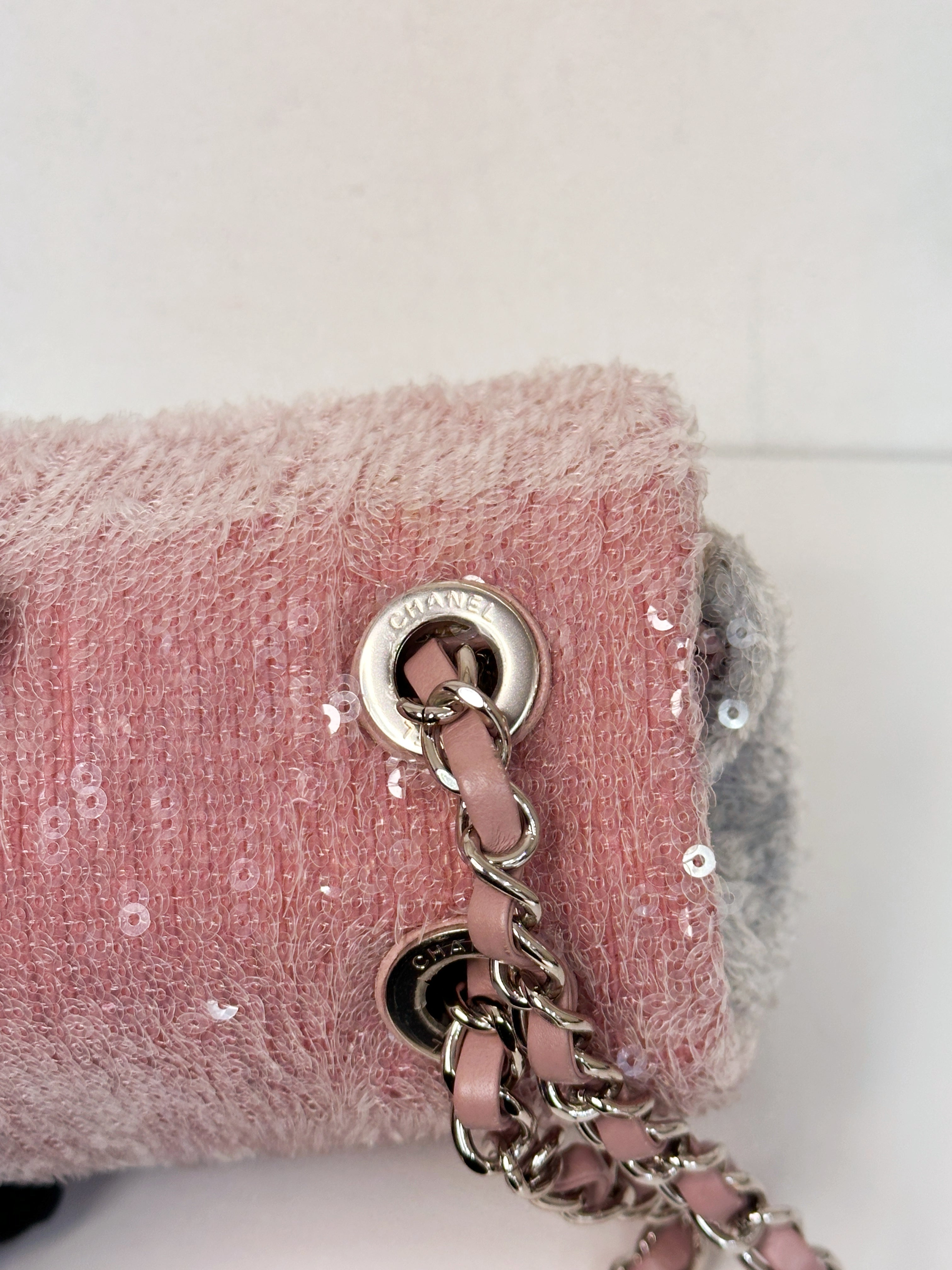 Chanel 18S Sequin Mini Waterfall Flap Pink Blue Yellow 2557 holo card