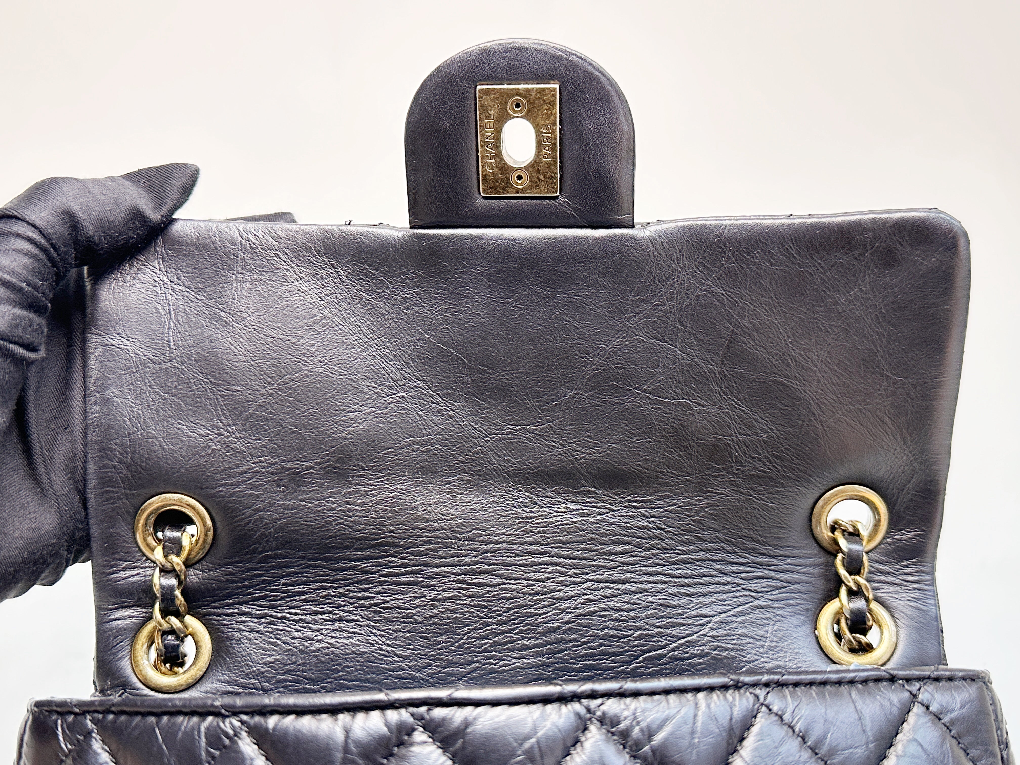 Chanel Mini Limited Edition Aged Calfskin Quilted Medallion Flap Black GHW 206 holo card