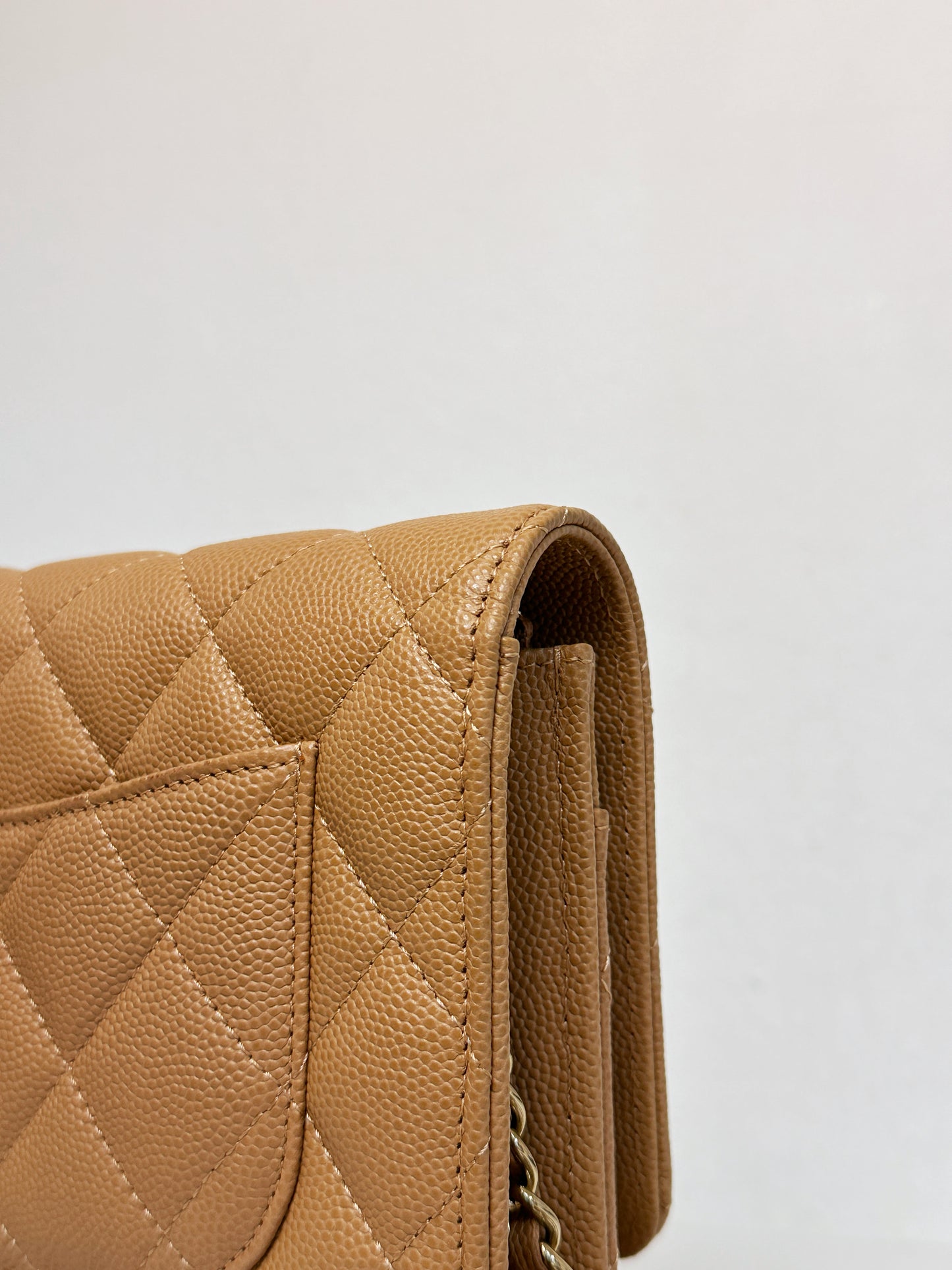 Chanel 23P Caramel Dark Beige Caviar Classic Quilted Wallet on chain LGHW UK27 microchip