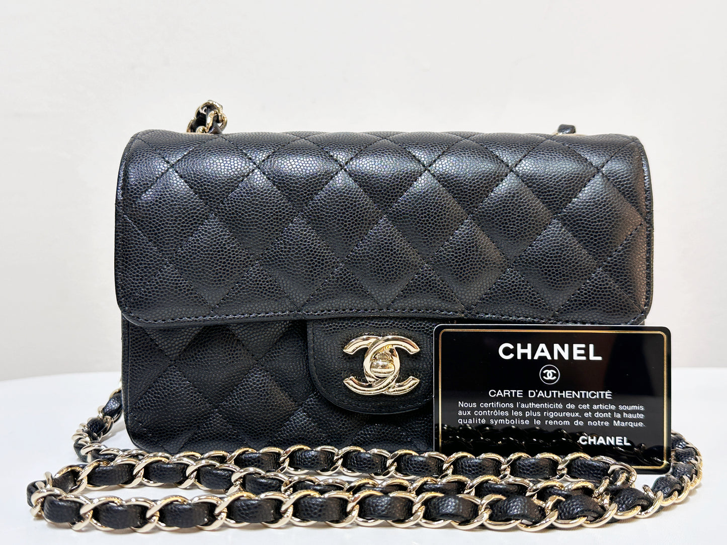 Chanel Caviar Classic Quilted Mini Rectangular Flap black GHW 2353 holo card