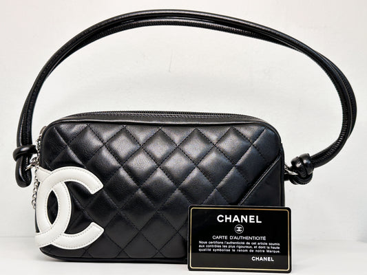 Chanel Calfskin Quilted Cambon Pochette Black White 92 holo card