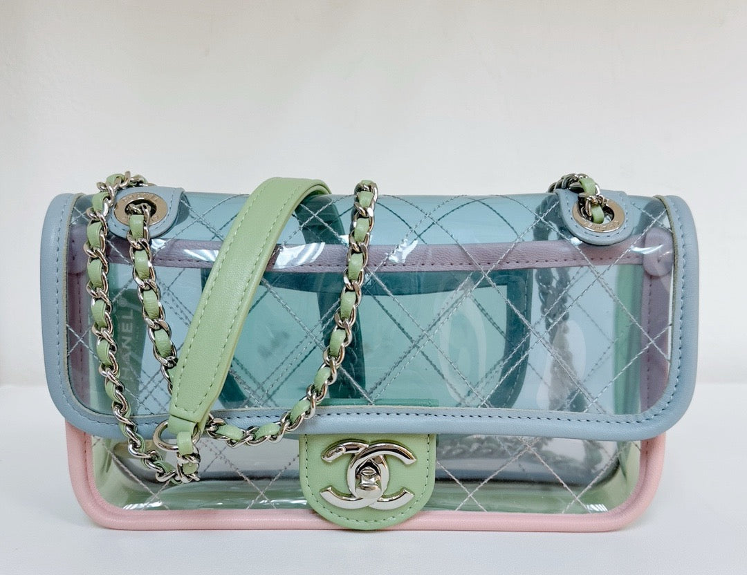 Chanel Mini Coco Splash PVC Flap Bag Blue/Green/Pink SHW 2582 holo card