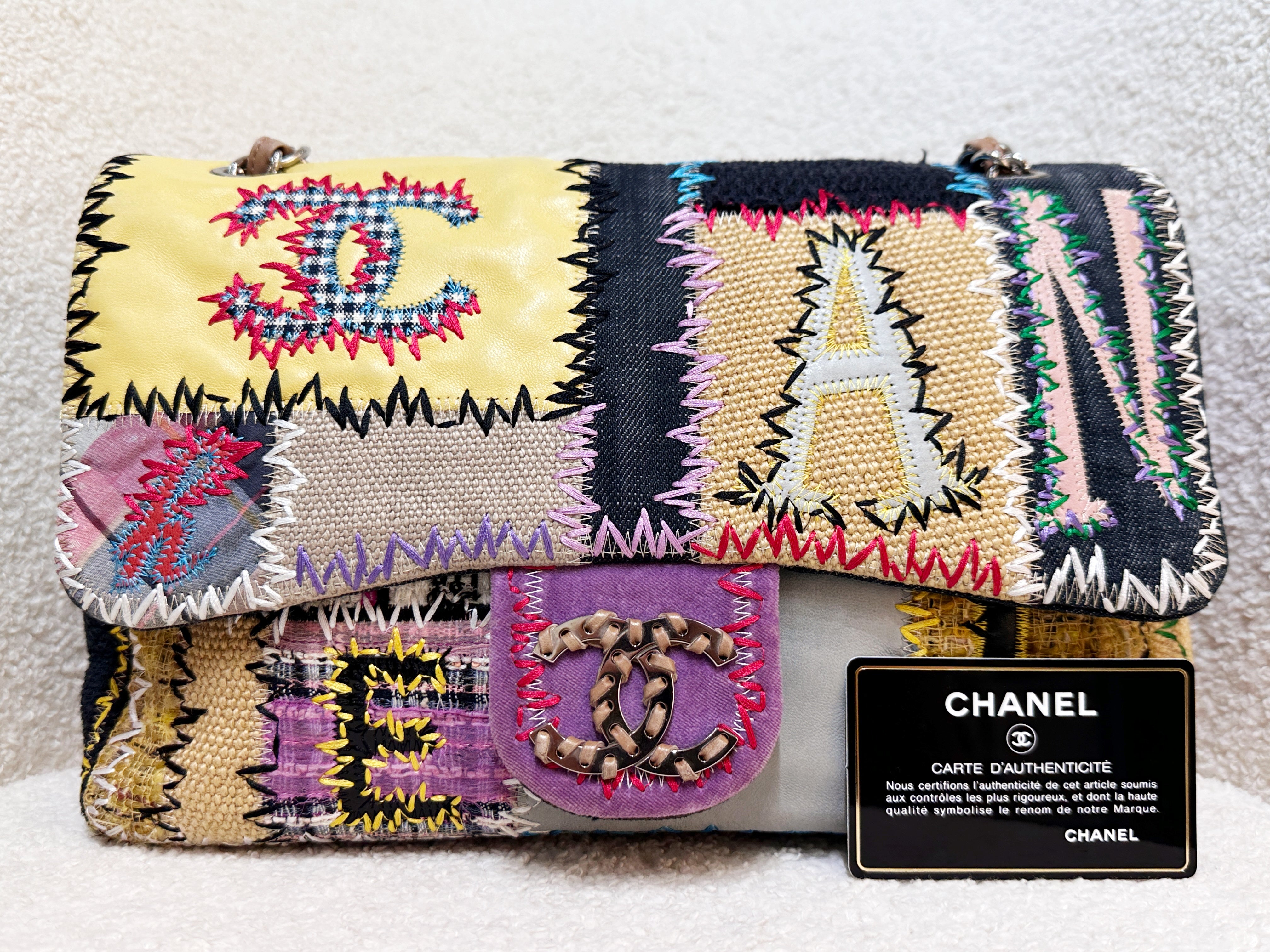 CHANEL TIMELESS PATCHWORK MULTICOLOR JUMBO SINGLE FLAP BAG 1443 holo card
