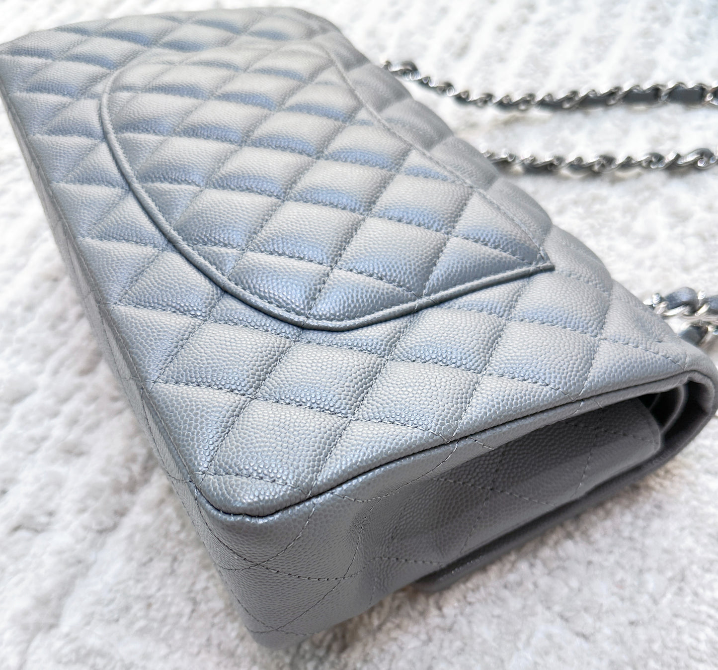 CHANEL Caviar Quilted Medium Double Flap Grey