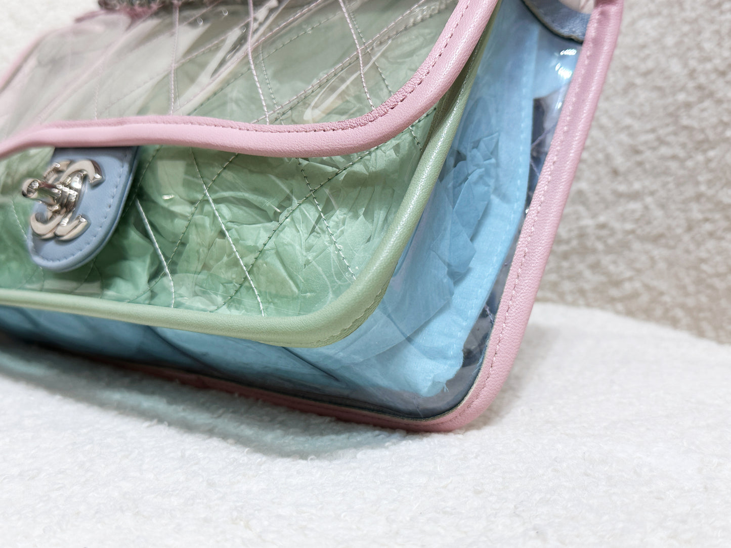 Chanel Coco Splash PVC Medium Flap Bag Pink/Green/Blue 254 holo card
